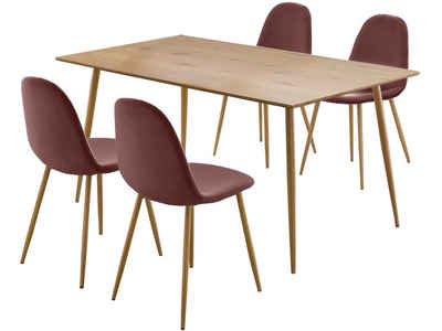 loft24 Essgruppe Matcha, (5-tlg., 5-tlg. Essgruppe), Esszimmertisch 160 cm breit, Stühle mit Samtvelours Bezug