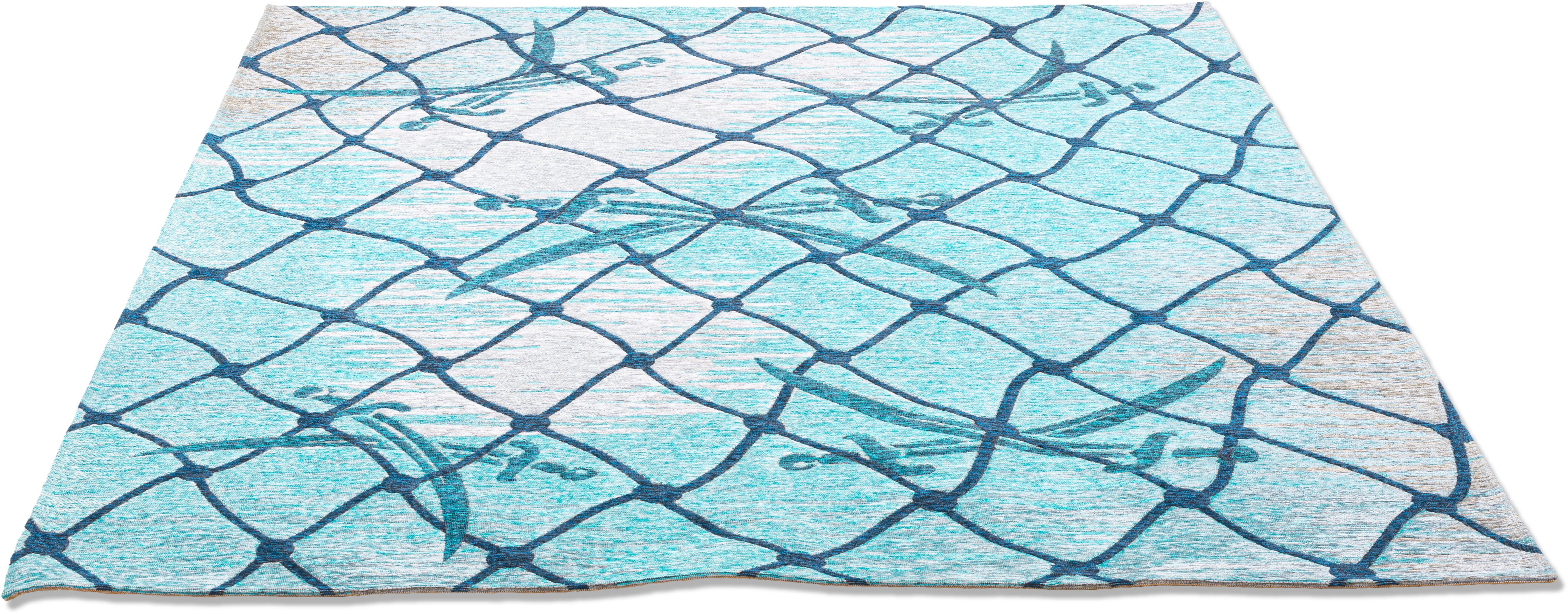 Teppich Keitum 005, Sansibar, rechteckig, Höhe: 3 mm, Flachgewebe, modernes  Design, Motiv Fischernetz & gekreuzte Säbel | Kurzflor-Teppiche
