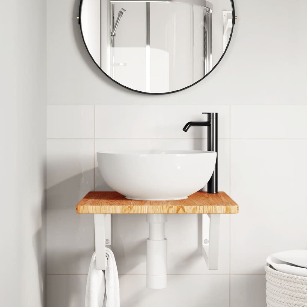 furnicato Waschtisch Waschtischplatte mit Halterung Stahl und Massivholz Eiche (1-St), Schwebendes Badregal mit Trapezform und Ablage für das Badezimmer