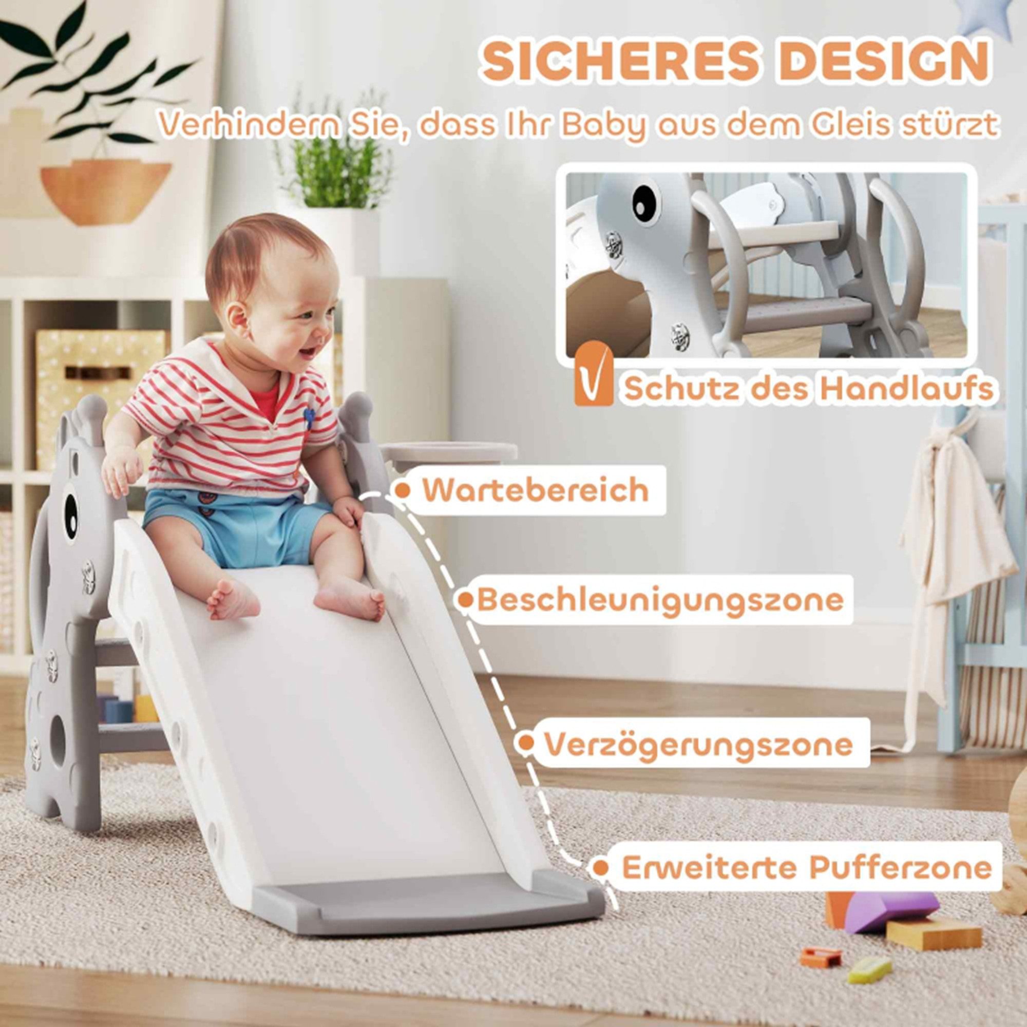 MC Star Rutsche 3-in-1 für Kinder, Giraffenform, Basketballkorb, Ball, Grau