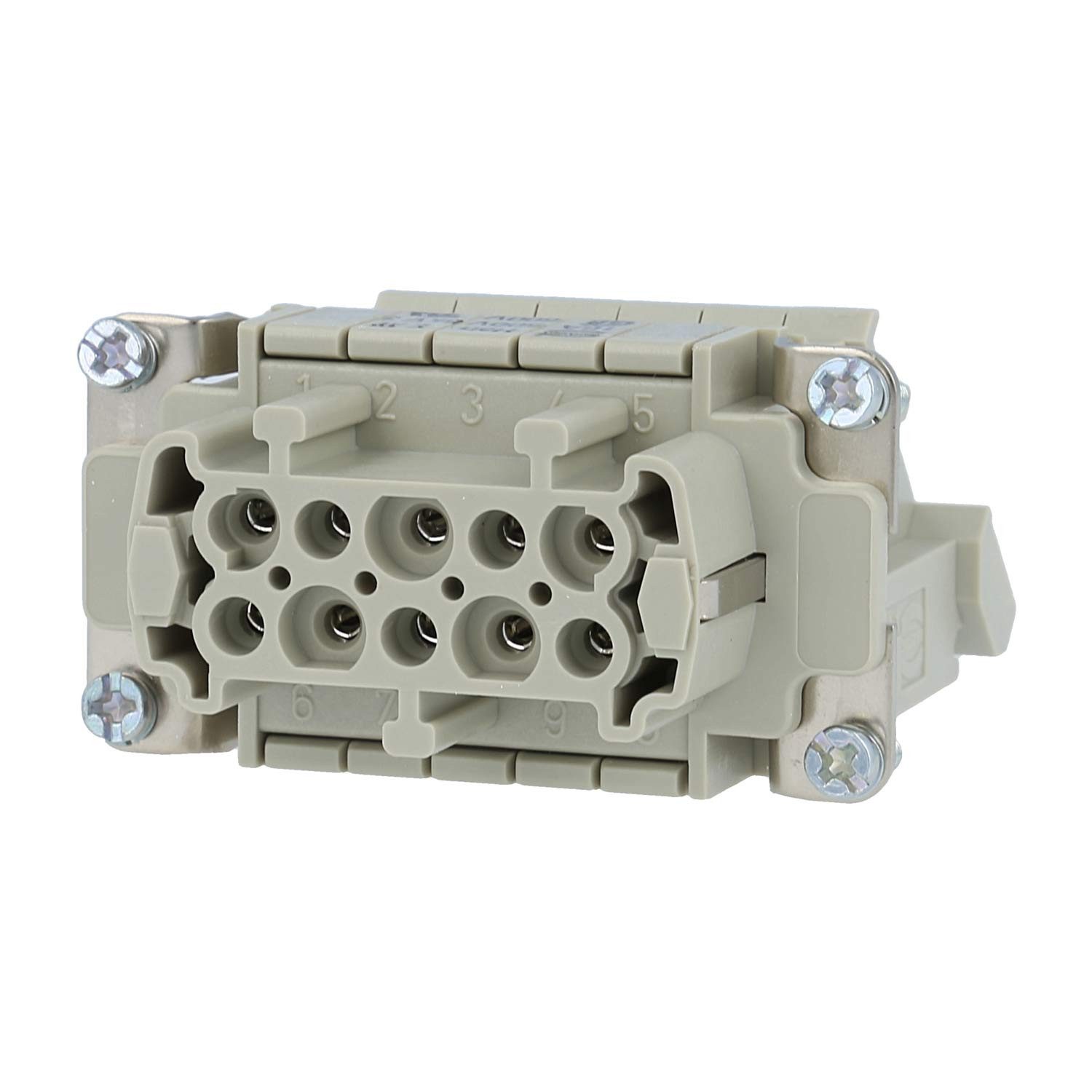 Harting DIN-Stecker Titel:Han 10E Anschlussverteiler Buchseneinsatz (F) ""links"" Schrauba, "Querschnitt 0,2mm² - 2,5mm²", "Querschnitt AWG24 - AWG14"