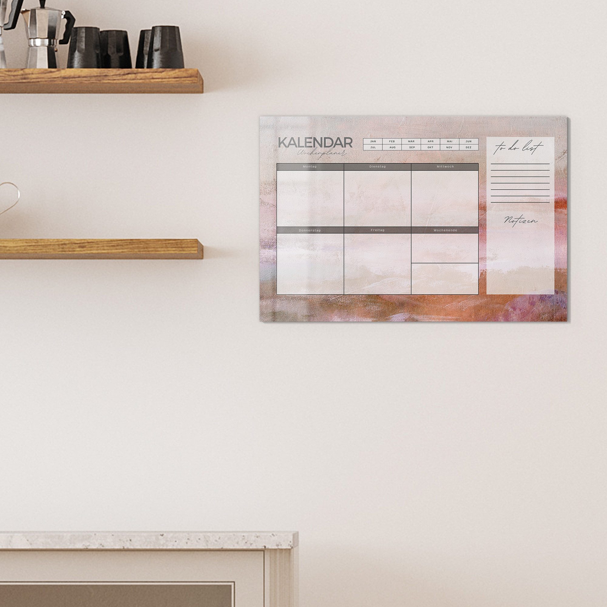DEQORI Magnettafel 'Wochenplaner Kunst (DE)', Whiteboard Pinnwand beschreibbar