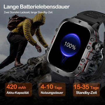 LQWELL Smartwatch für Damen Herren mit Bluetooth-Anrufen Smartwatch (5 cm/1.96 Zoll Full-Touch Zoll) 3ATM wasserdichte Fitnessuhr, mit Herzfrequenzmesser, Schlafmonitor, Schrittzähler, Sportuhr, für iOS und Android