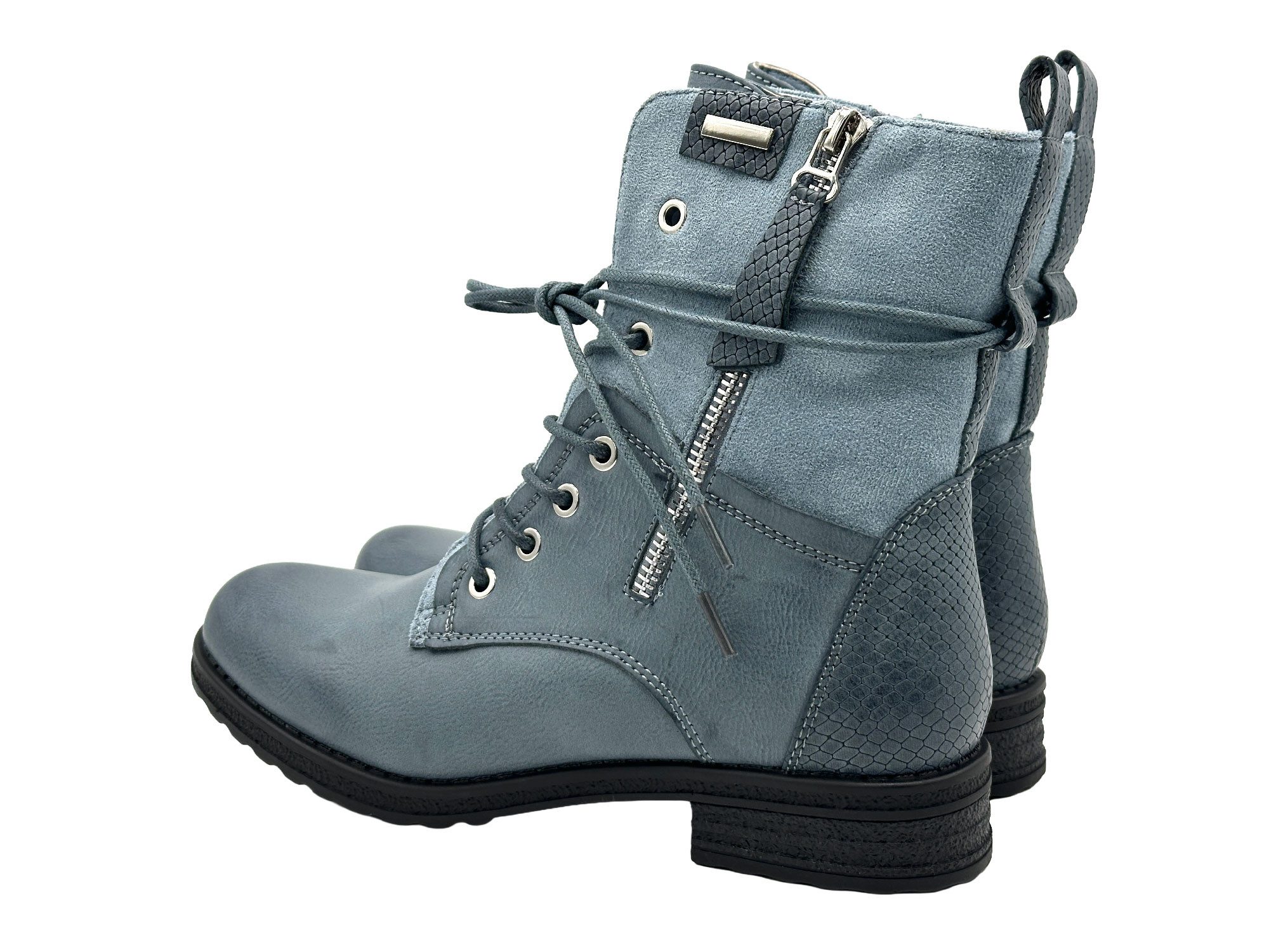 Nowaland Casual Damen Boots mit Warmfutter und Reißverschluss Stiefelette Dekorative Schnürung und kuscheliges Warmfutter
