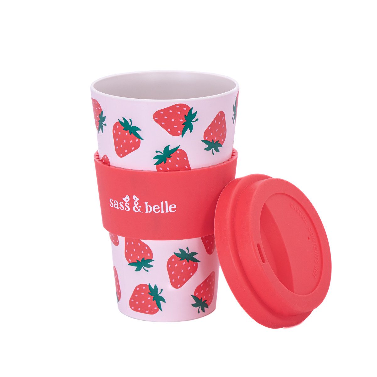 Sass & Belle Coffee-to-go-Becher Erdbeere, Dackel, rPET, mit Deckel, für 400 ml