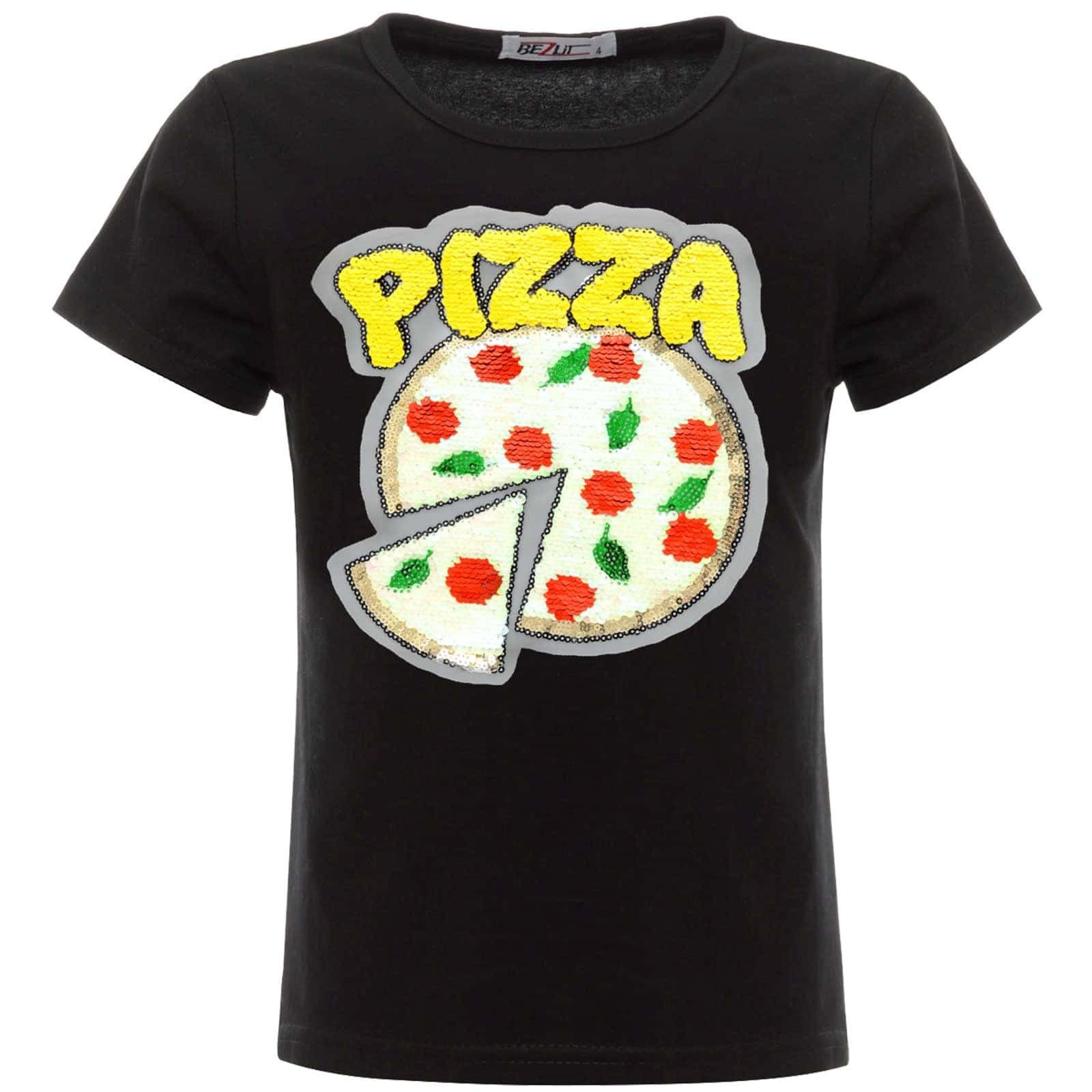 BEZLIT Paillettenshirt Mädchen T-Shirt Wende Pailletten mit PIZZA Motiv (1-tlg) mit Wendepailletten Schwarz | T-Shirts