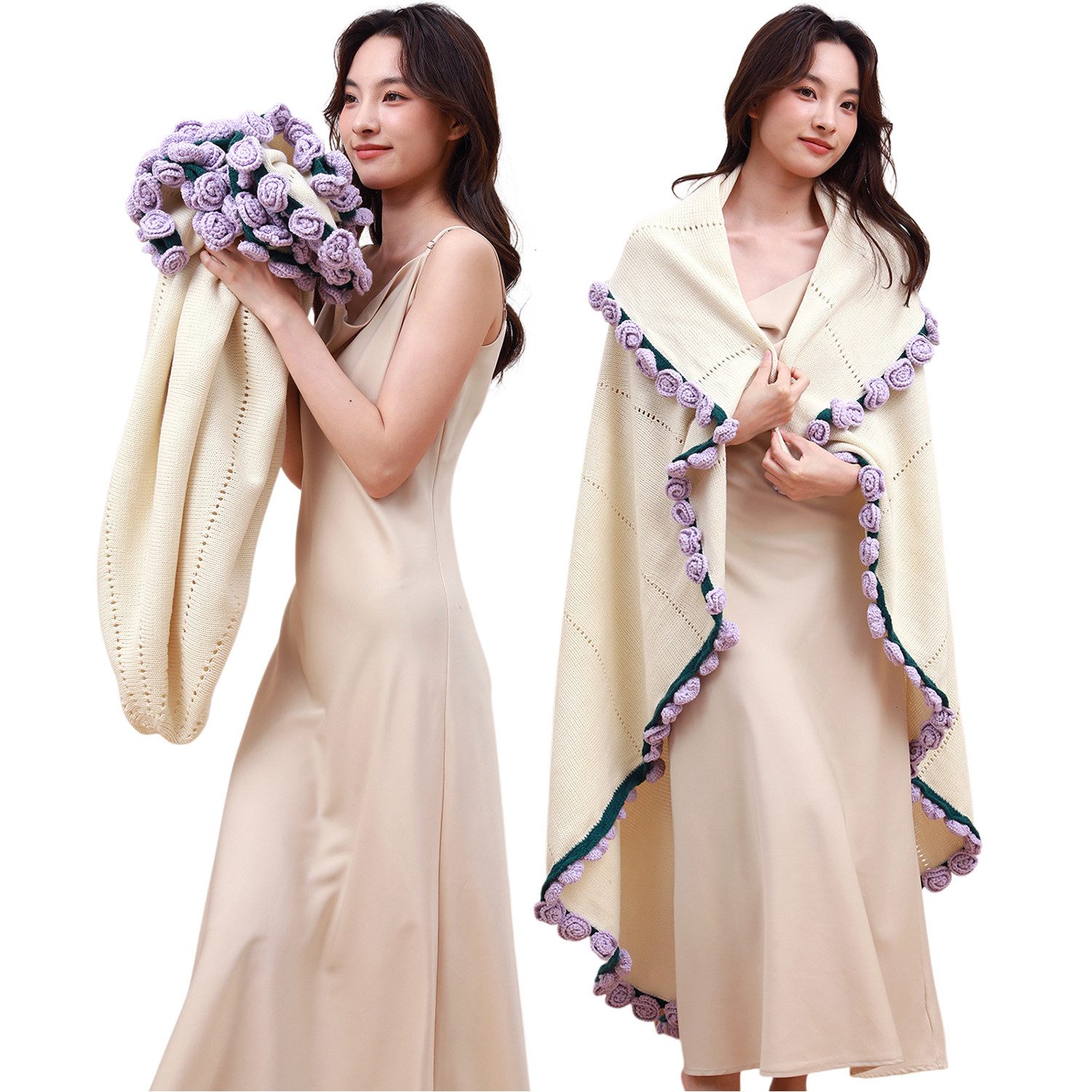 Wohndecke Blumenstraußdecke,Fertige Gehäkelte Rosenstrauß-Decke,80/110/160cm, Refttenw