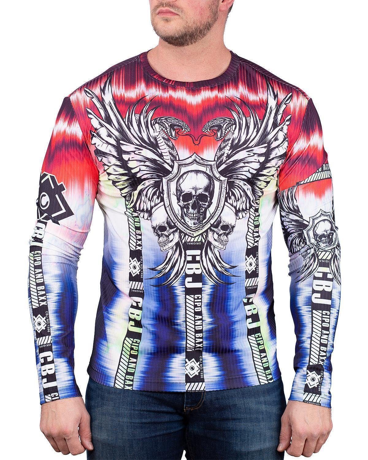 Cipo & Baxx Sweatshirt Herren Longsleeve BA-CL484 (1-tlg) mit Totenkopf und Engelflügeln