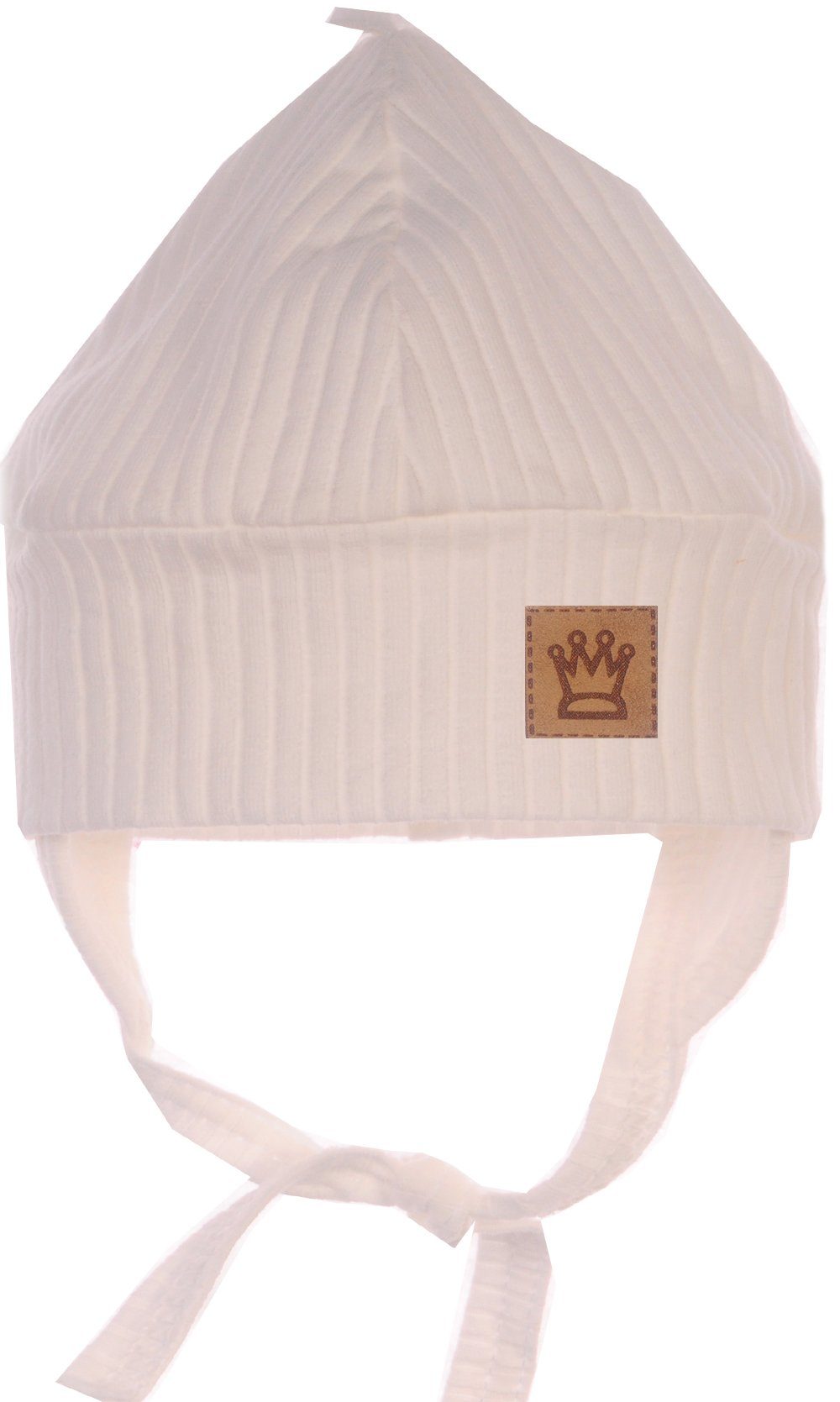 Erstlingsmütze Erstlingsmütze Baby Mütze Haube Mützchen in Creme mit Krone