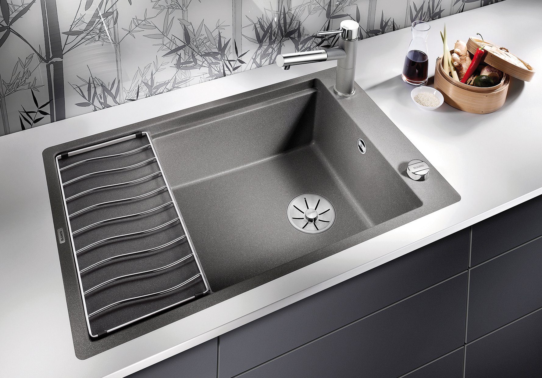 Blanco Granitspüle ELON XL 6 S-F, eckig, 49/77 cm, (1 St), erhältlich in mehreren Farben, inklusive gratis Edelstahl-Tropfgitter