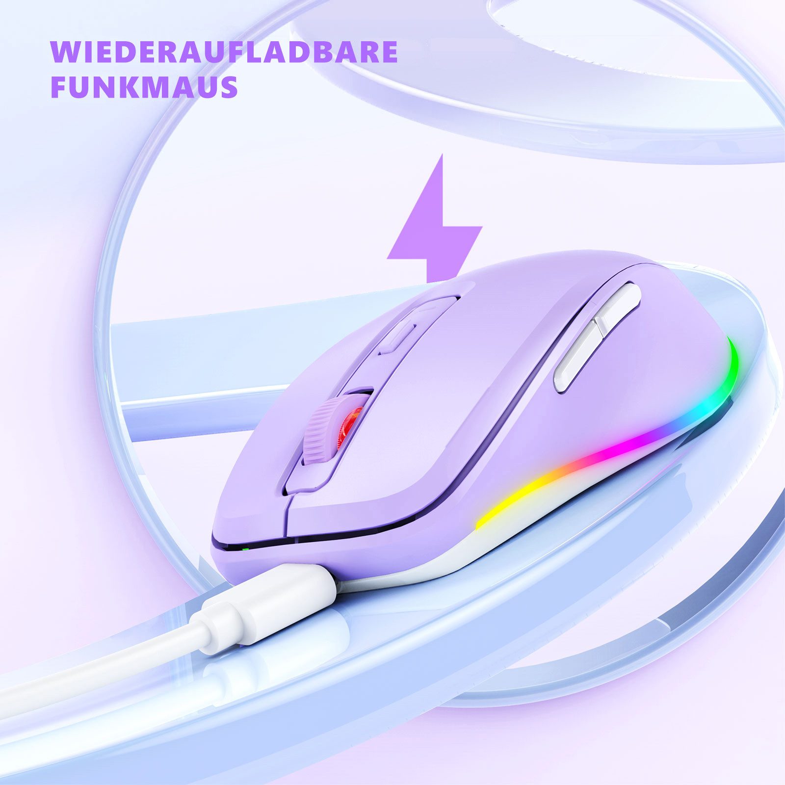 Seenda JY203 Kabellose Maus 2,4 GHz, Jiggler, leise, USB-C, 2000 DPI Maus (Funk, 2000 dpi, aufladbar) – Bild 4 von 5