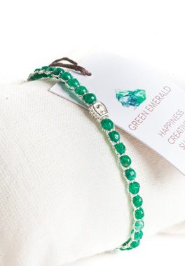 SAMAPURA Armband Grünes Smaragd Achat Armband, Silber Faden