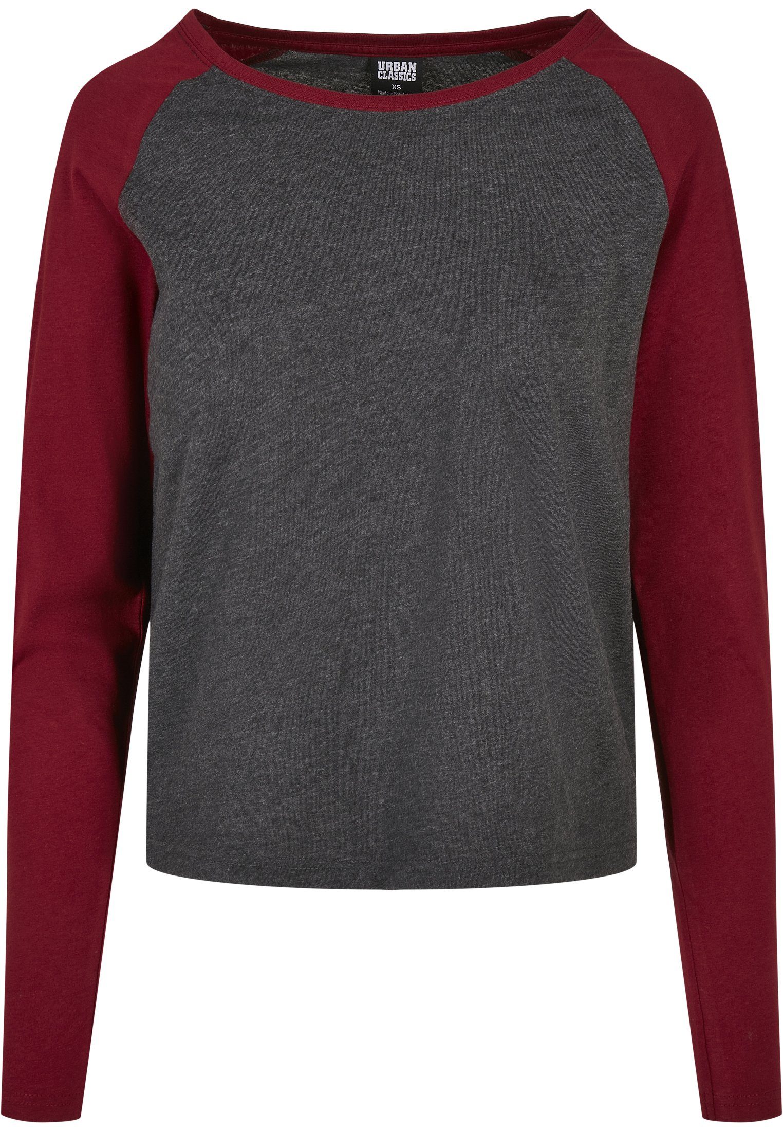 URBAN CLASSICS Langarmshirt Damen Ladies Longsleeve (1-tlg) Raglan charcoal/burgundy Contrast