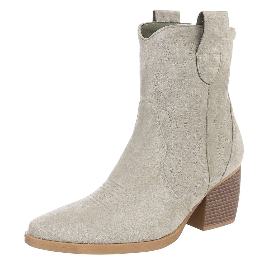 Ital-Design Stylische Westernstiefelette mit Blockabsatz für Damen Westernstiefelette (89937919) Blockabsatz Stiefeletten in Hellgrün