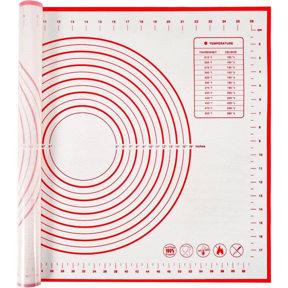 PFCTART Backmatte 70 x 50 cm Backunterlage Silikon Backen Rutschfest Backmatte groß, für Plätzchen, Pizza Teig, Brot, Fondant