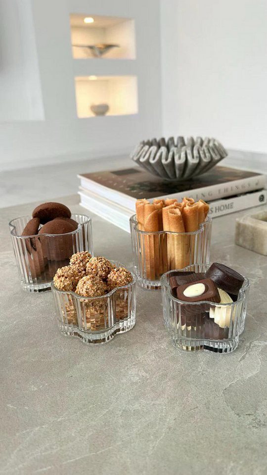 EmirtexHome Snackschale Clover Relief Schale 6er Set, Glas, (6-tlg)