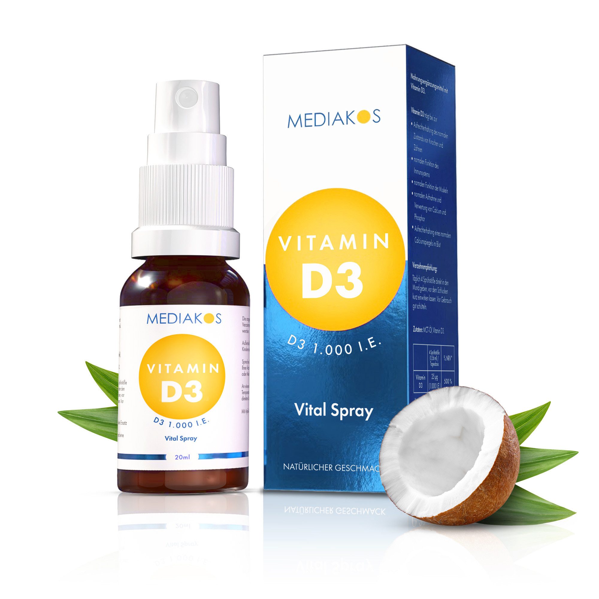 Mediakos Mediakos Vitamin D3 1.000 I.E. Vital Spray, für Immunsystem, Knochen, Zähne und Muskeln – Geschmacksneutral & Ohne Zucker! à 20 ml