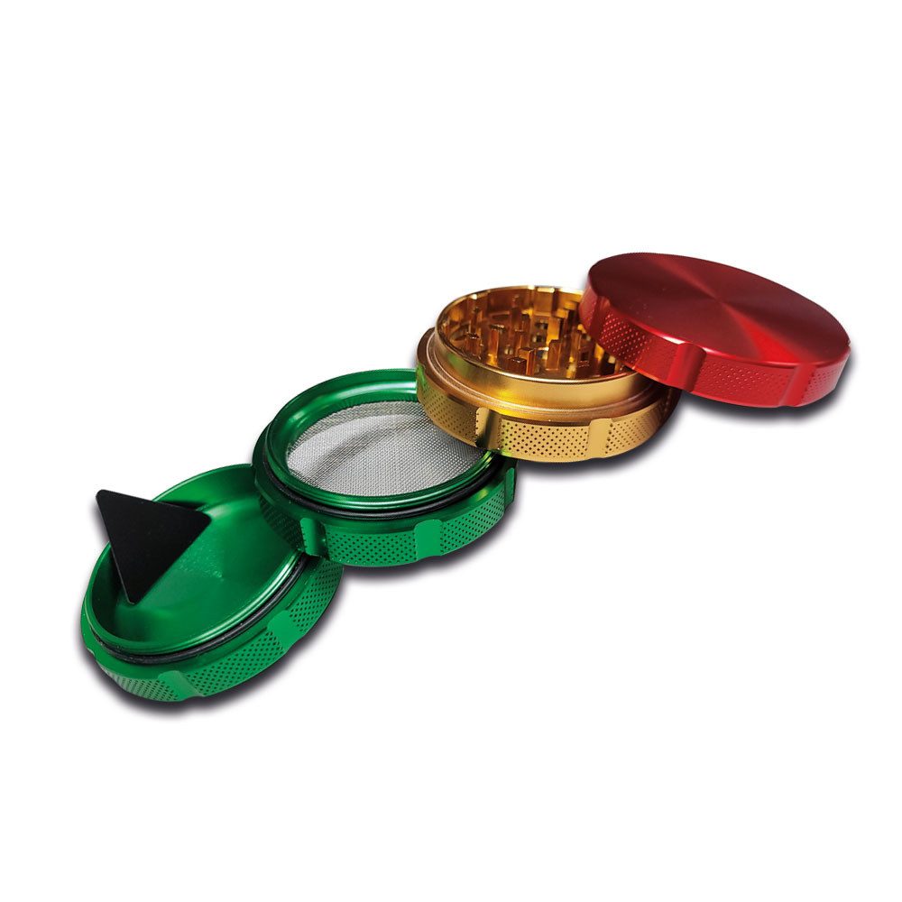 Coumo Grinder Grinder Crusher, Grip Massiv, Rot Gold Grün, Gewürzmühle, ⌀ 5 cm