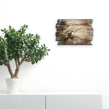 Kreative Feder Wanduhr Design-Wanduhr „Oliven“ aus Holz im Shabby Style Design (ohne Ticken; flüsterleises Uhrwerk; außergewöhnlich, modern)