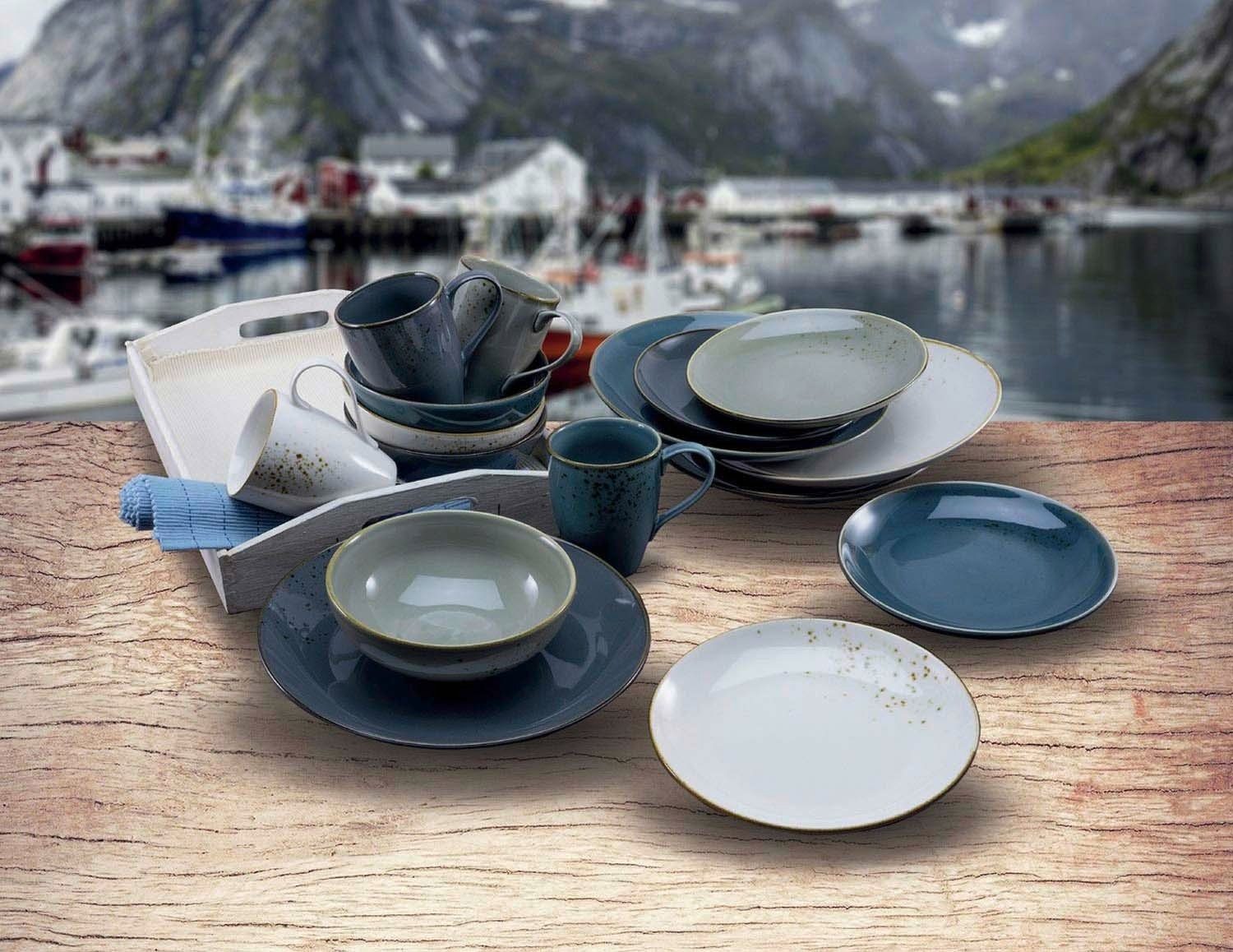 CreaTable Kombiservice NORDIC STYLE, Anthrazit, Blau, Creme, Taupe, (16-tlg), 4 Personen, Steinzeug