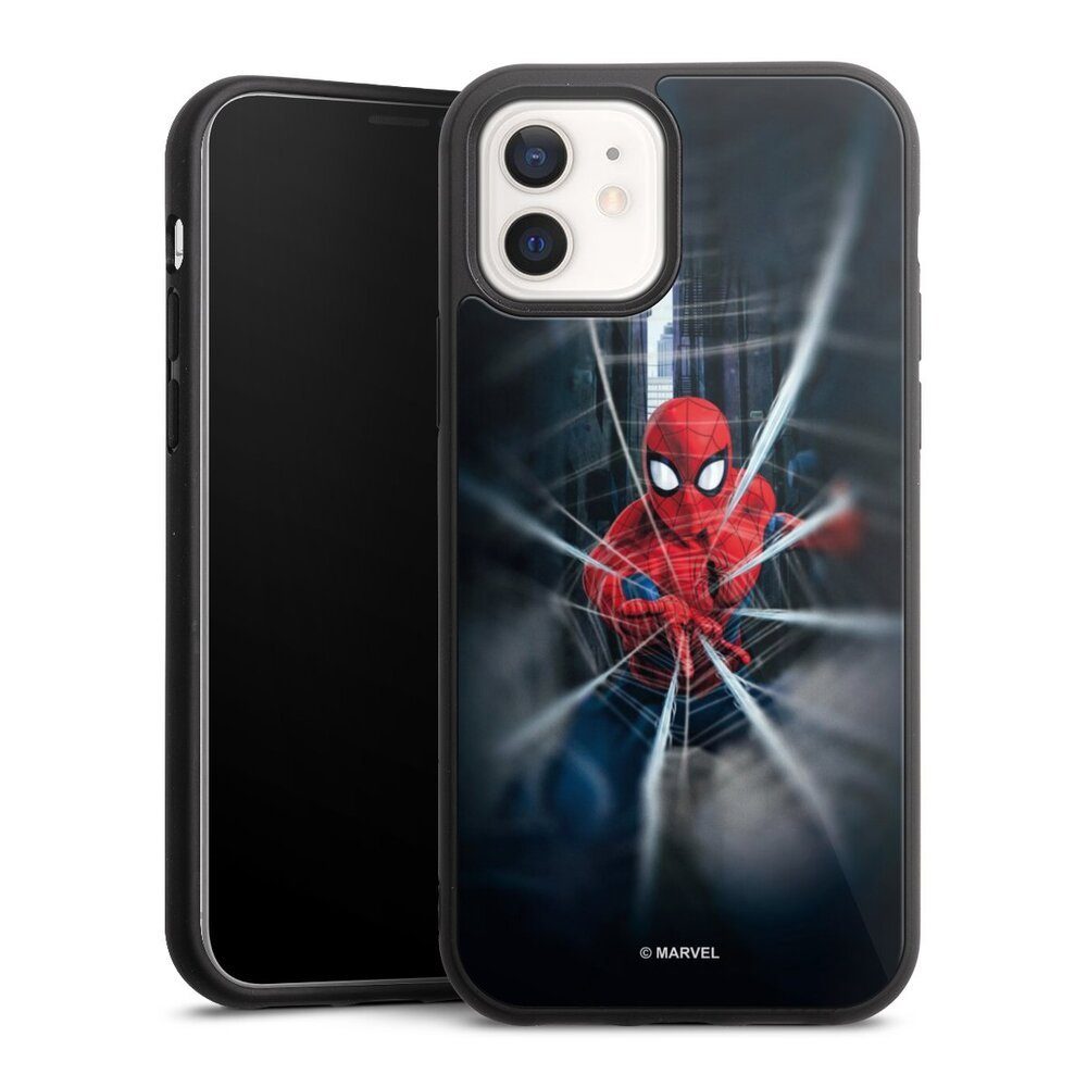 DeinDesign Handyhülle Marvel Spider-Man Kinofilm Spider-Man Webs In Action, Apple iPhone 12 Gallery Case Glas Hülle Schutzhülle 9H Gehärtetes Glas