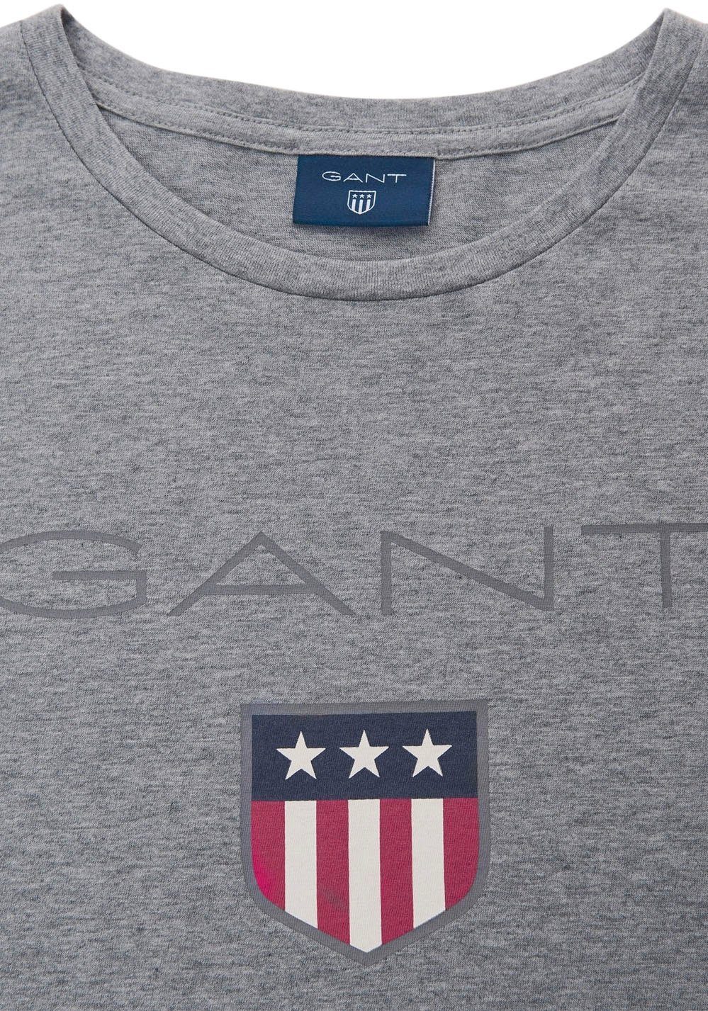 Gant T-Shirt SHIELD grey melange Markendruck Großer