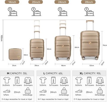 Sea choice Kofferset Zwei integrierte TSA Zahlenschlösser pro Koffer, 4 Rollen, 4tlg Handgepäck Trolley mit Beautycase Hartschalen Polypropylene