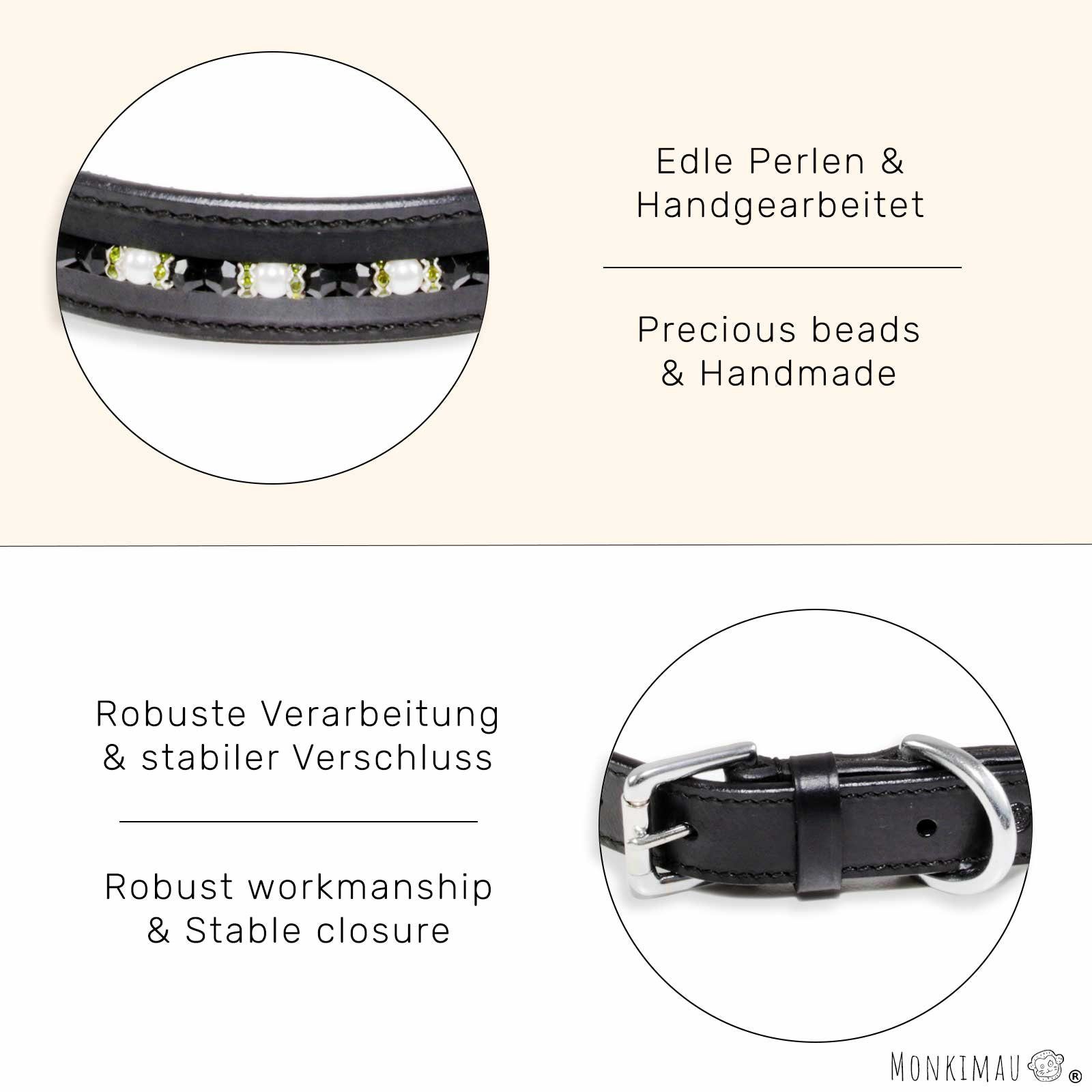 Monkimau Hunde-Halsband Halsband für Hunde Leder Halsband Hund schwarz mit Premium Kristalle, Leder