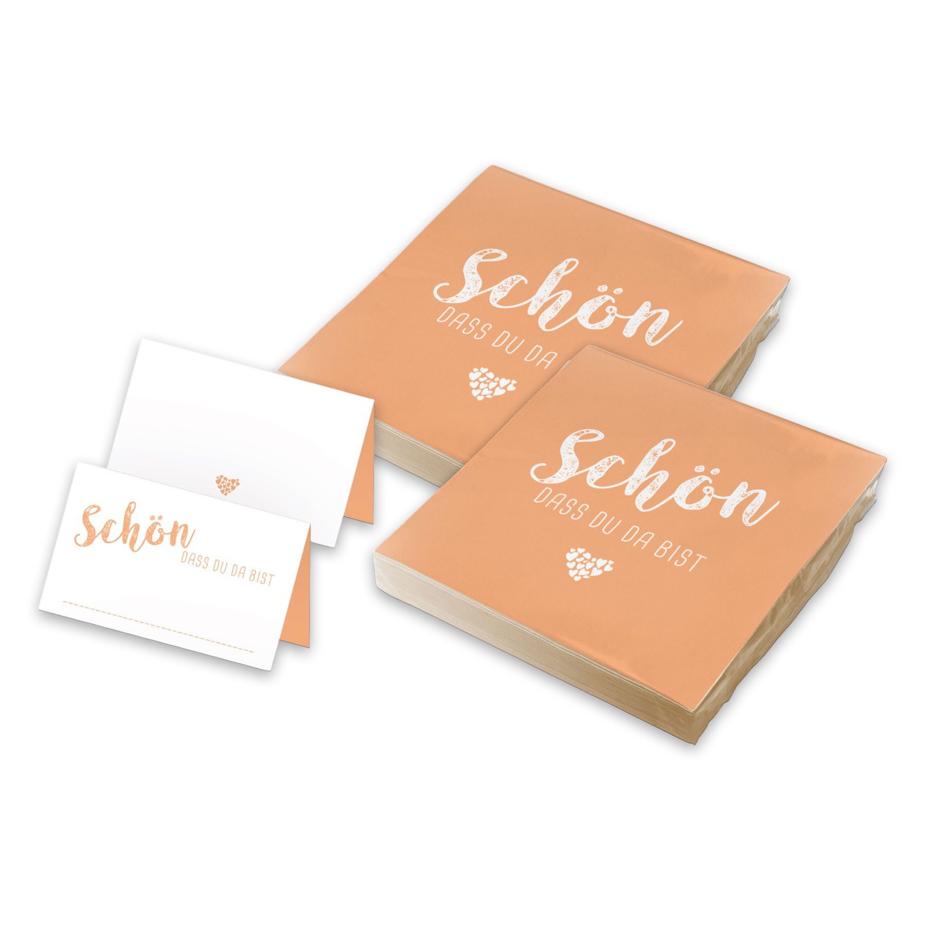 itenga Papierserviette itenga 40x Servietten mit 48x Tischkarten Set - Schön dass du da bist