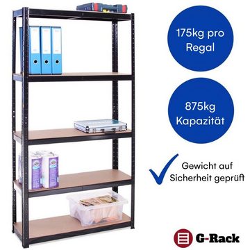 G-Rack Mehrzweckregal Schwerlastregal 5 Fächer, Metall 180x90x45cm, 175kg/Boden, Schwarz 1 Regalschwarzedelstahl