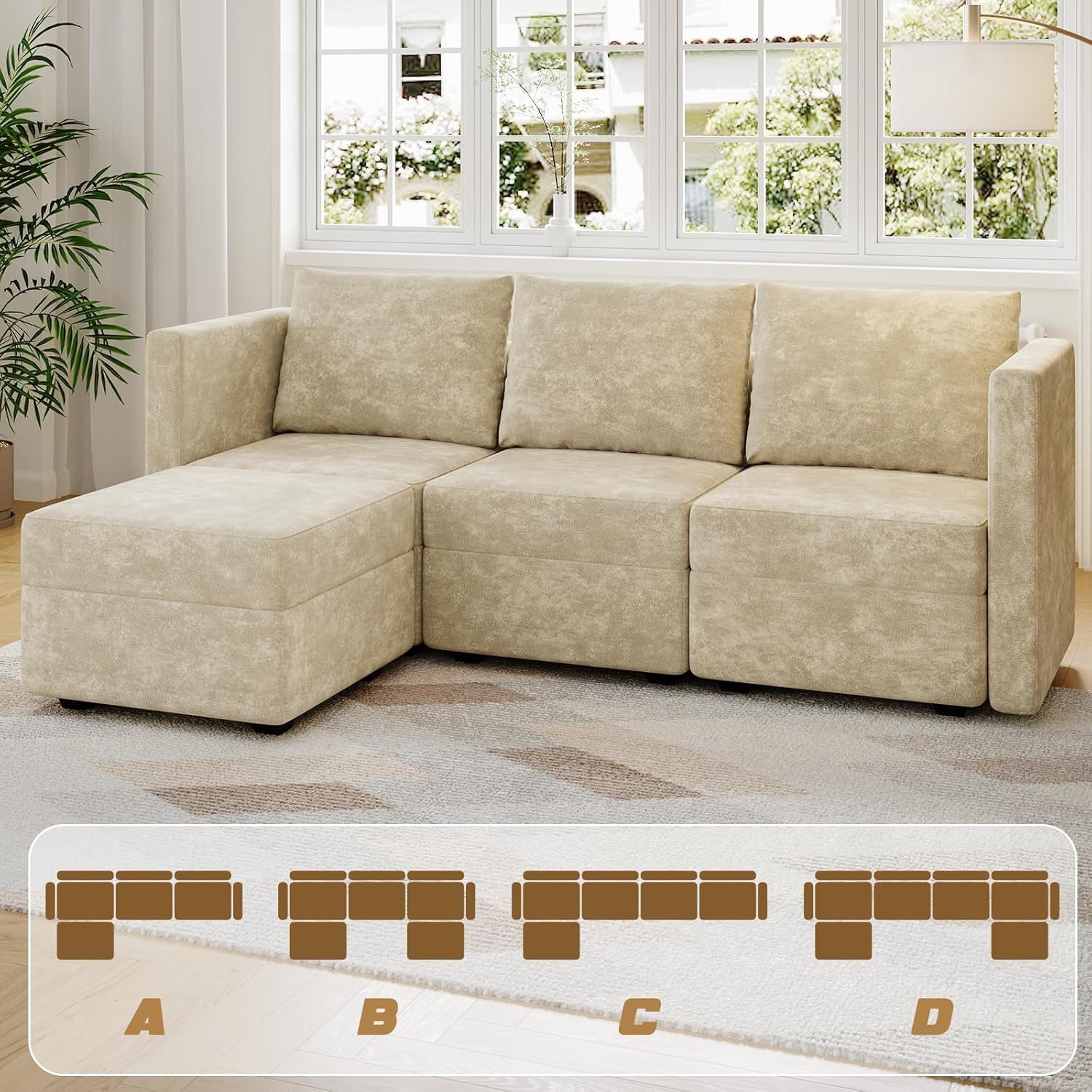HOMALL Big-Sofa Modulares L/U-Typ Sofa, mit Stauraum, Rex-Fell-Bezug & flexibler Aufstellung