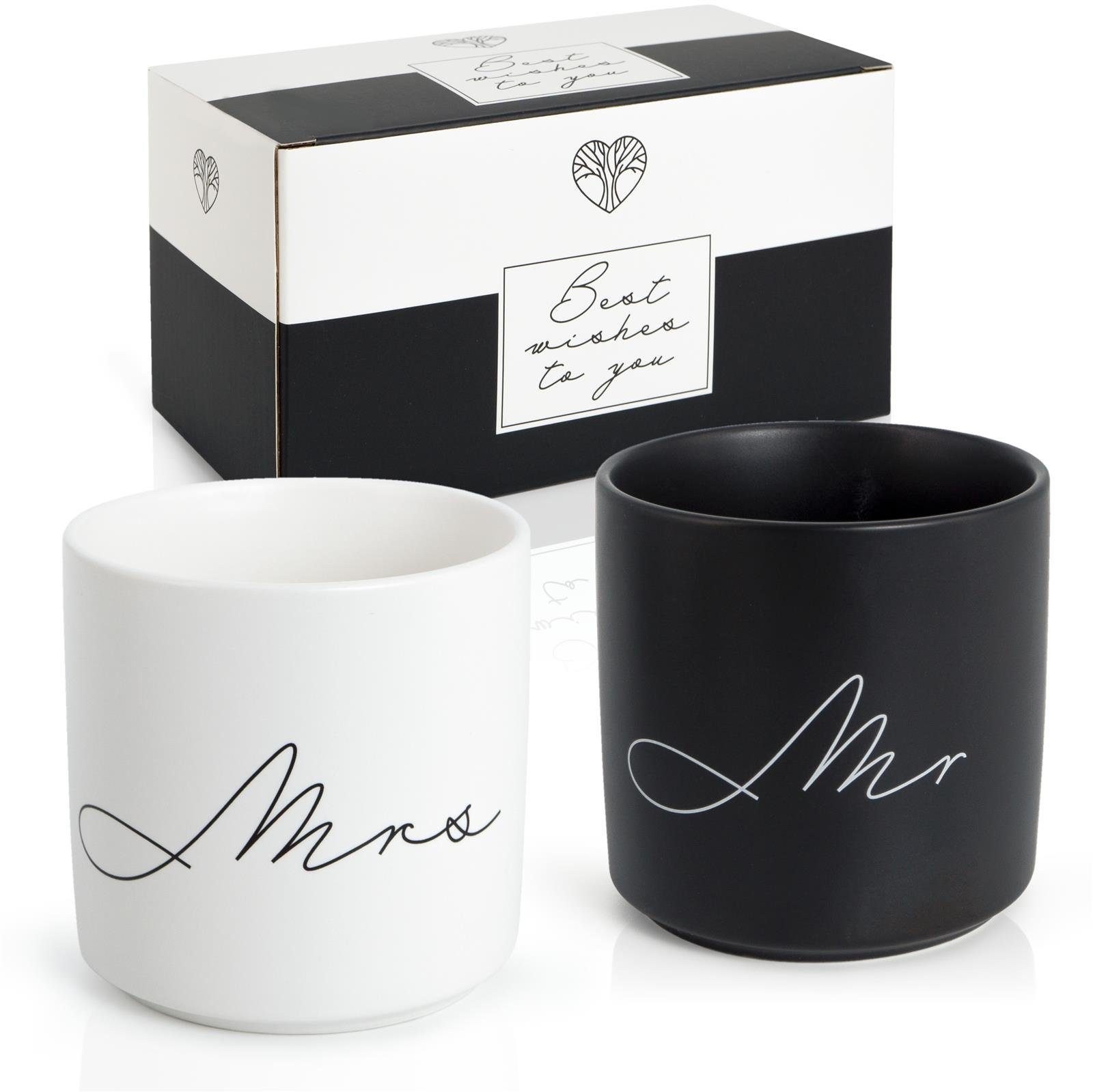 WeddingTree Becher WeddingTree Hochzeitsbecher schwarz weiß Mr & Mrs, Hochzeitsgeschenk Modern