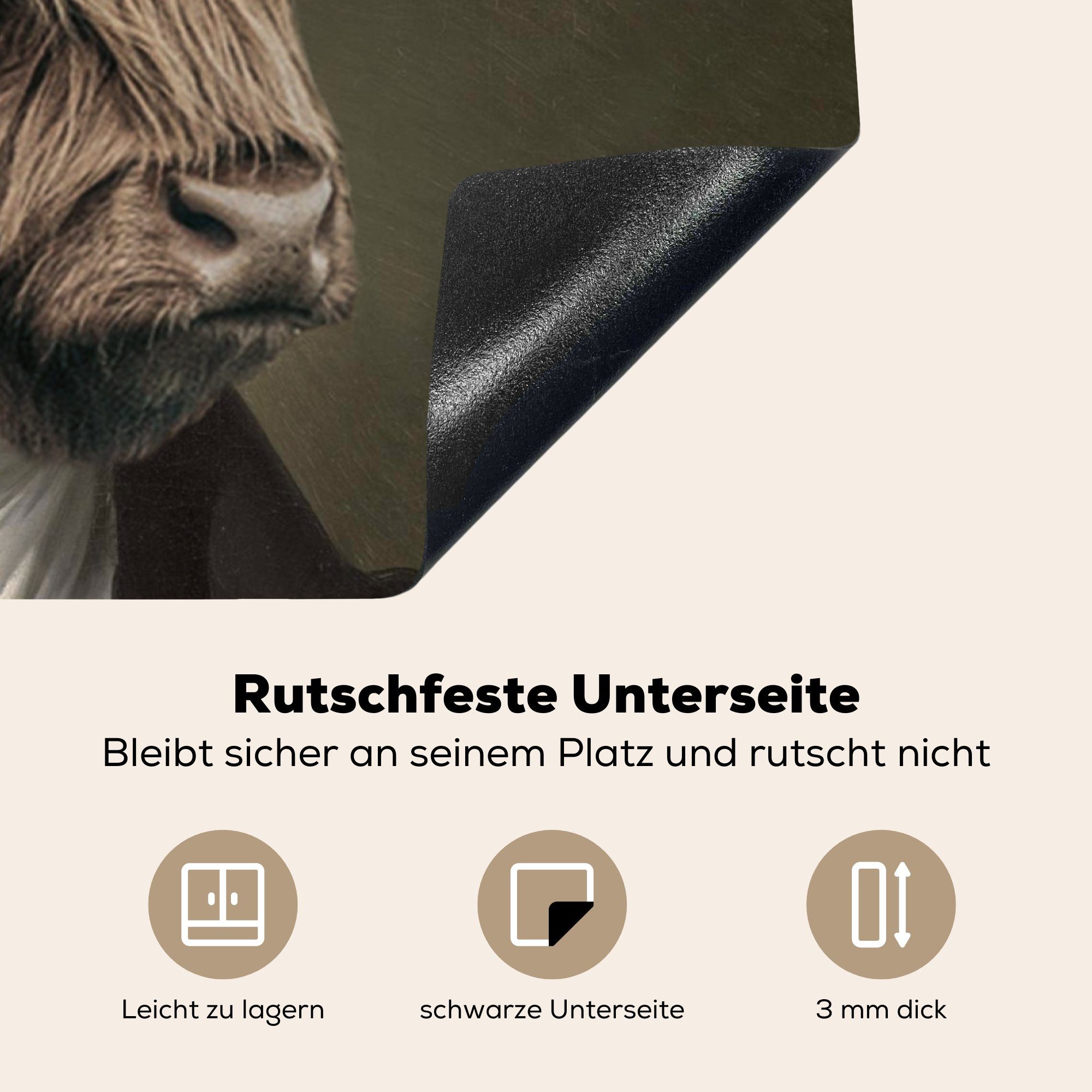 Tierkopf, die MuchoWow Ceranfeldabdeckung für Schutz Induktionskochfeld 71x52 tlg), cm, Schottischer (1 Herdblende-/Abdeckplatte Vinyl, - Malerei Highlander - küche,