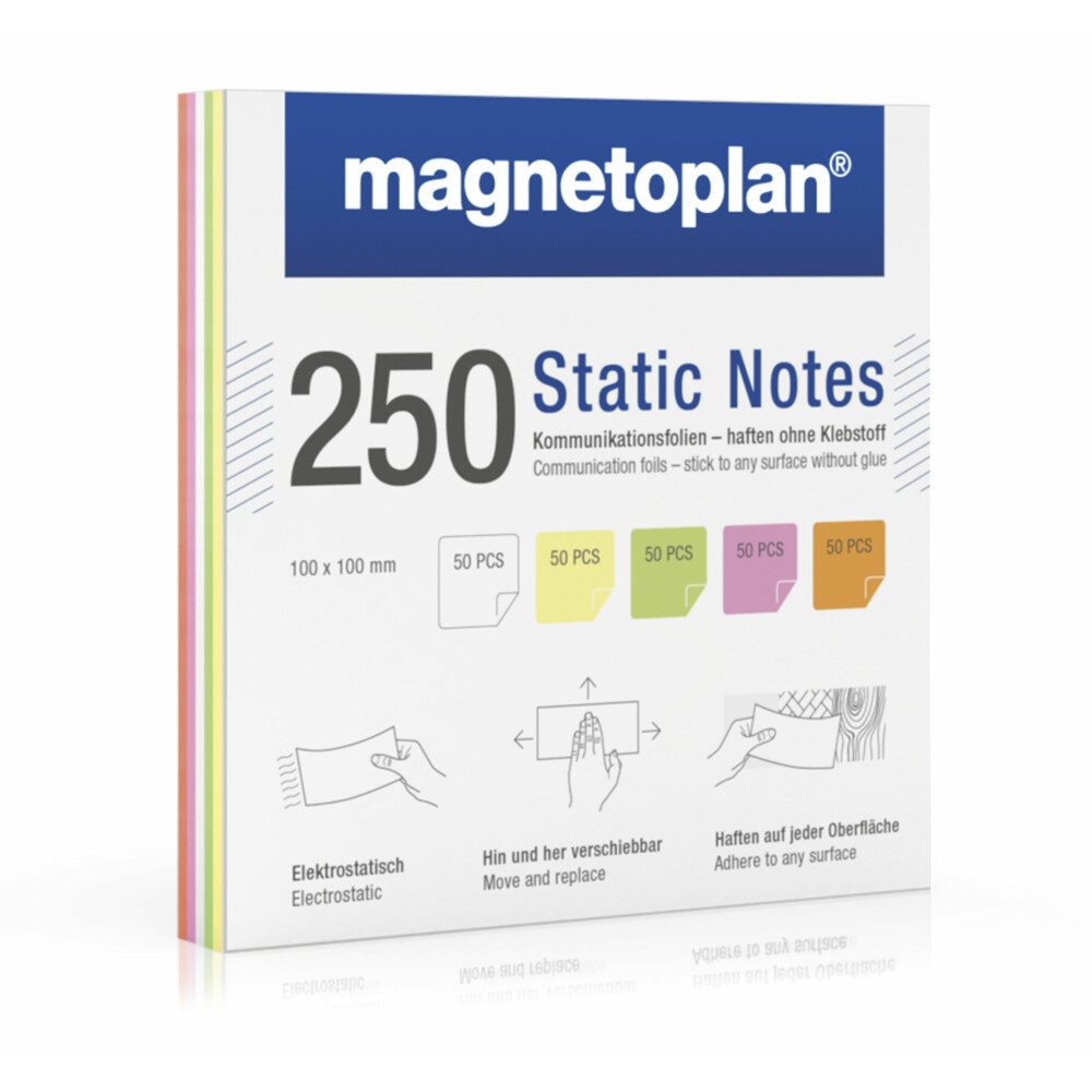 magnetoplan® Notizzettel Statische Notizen, 100x100mm, 250 Stück sortiert