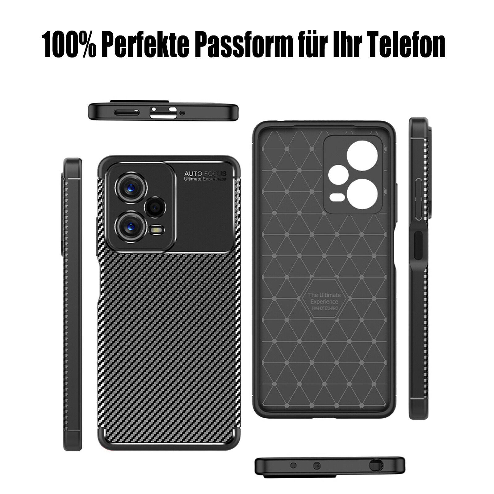 betterfon Handyhülle für Xiaomi Redmi Note 12 5G / Poco X5 Backcover TPU Silikon Schwarz, Carbon-Look – stoßfestes Case mit Air-Cushion & Metall-Optik