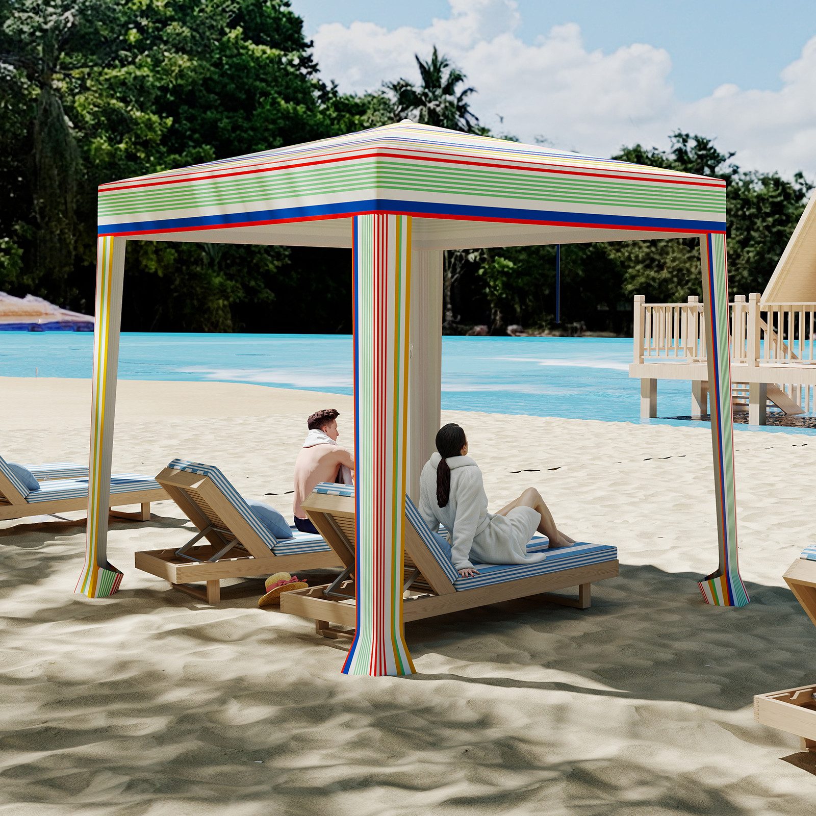 COSTWAY Faltzelt, 200x200 cm aufklappbares Strandzelt mit Sandsäcken