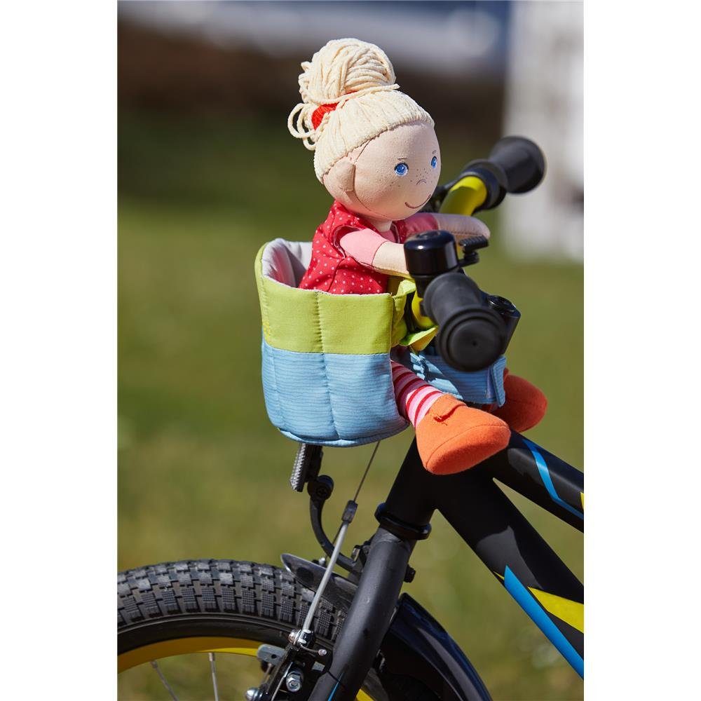 Haba Puppen Fahrradsitz Sommerwiese, Puppensitz, mit Klettverschluss, für Fahrrad und Schlitten, Grün/Blau