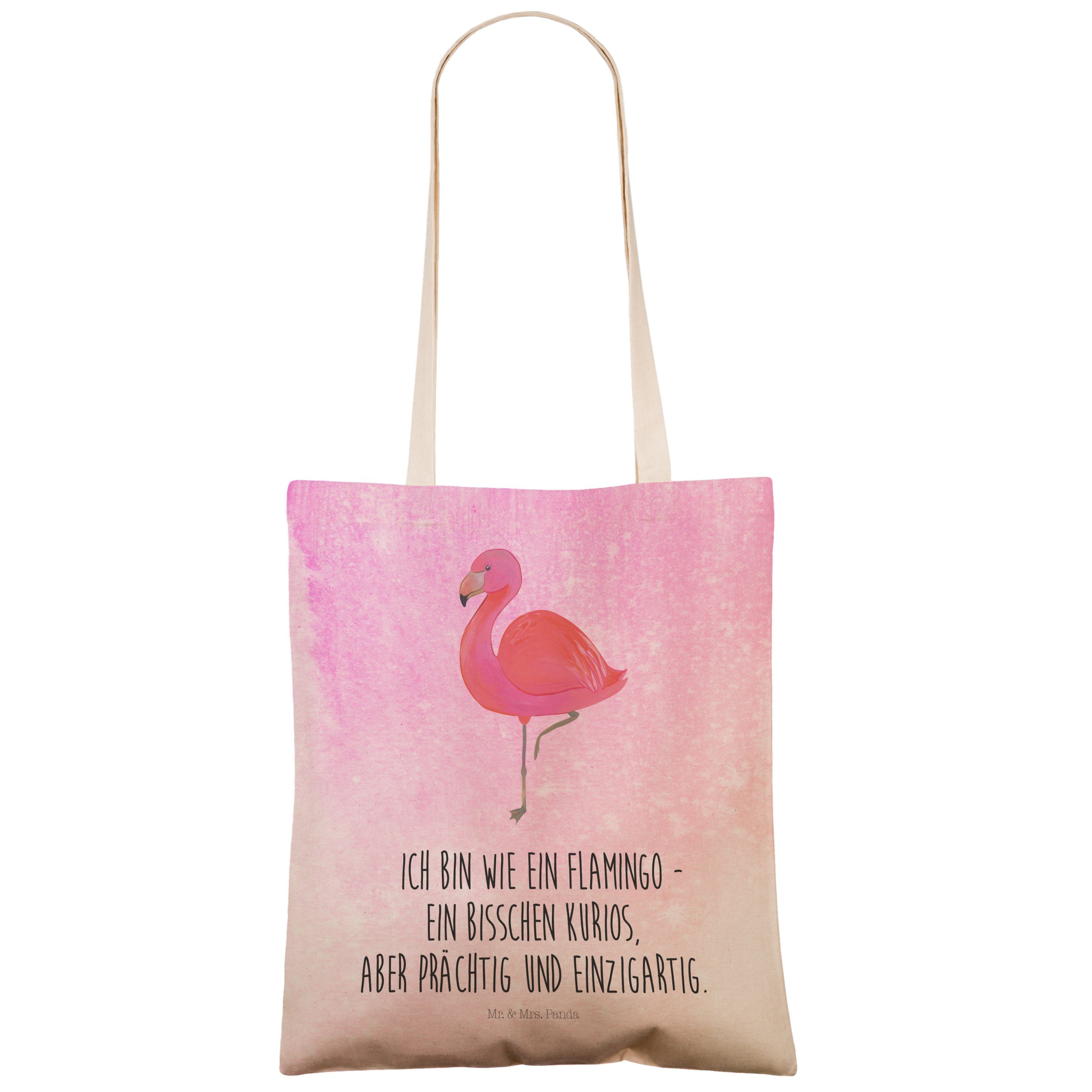 classic Panda Geschenk, Geschwister, Mrs. & - Tragetasche (1-tlg) Baumwolltas Flamingo Pink Mr. - Aquarell
