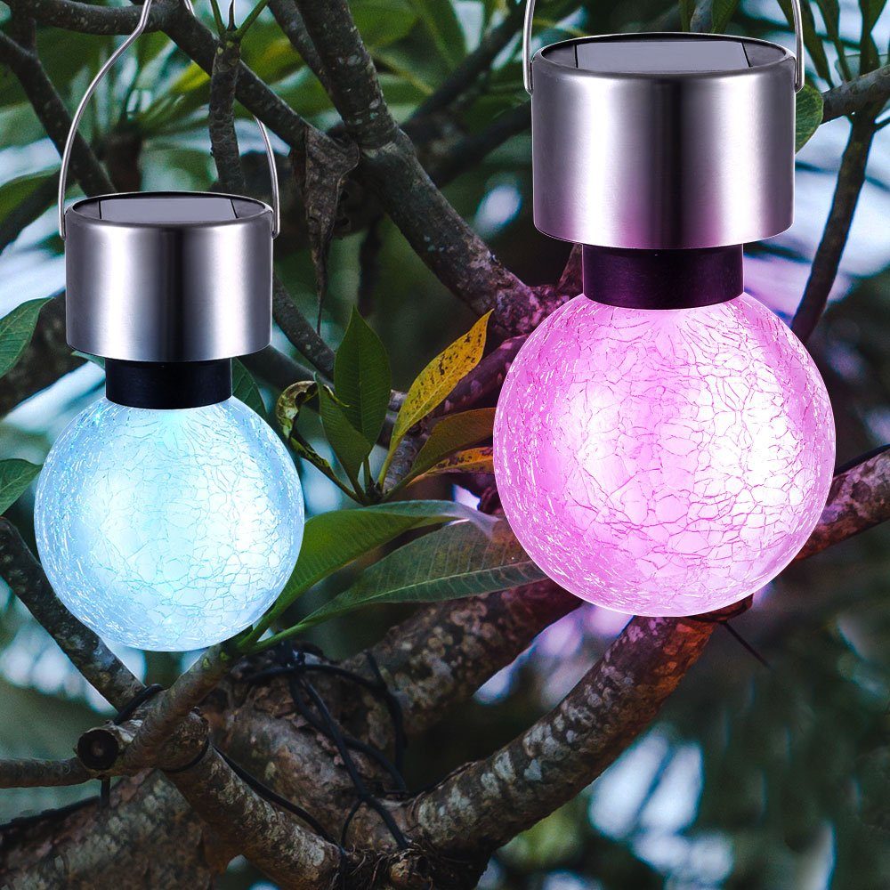 Hänge Farbwechsel, Garten etc-shop Strahler Solar Crackle Außen-Deckenleuchte, fest verbaut, LED LED-Leuchtmittel Lampe RGB Design Leuchte Kugel