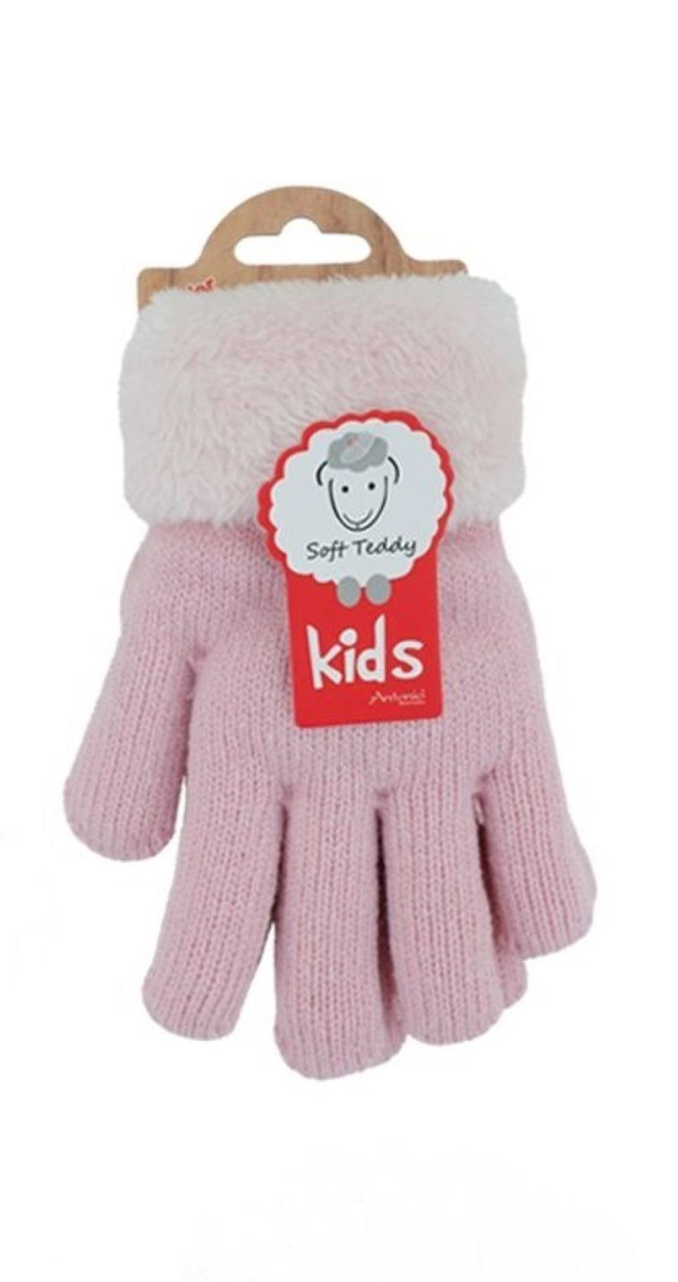 Antonio Strickhandschuhe Kinder Winter Handschuhe, flauschig warme Soft Teddy Füllung (Paar, 2 Einzelne Handschuhe) mit Kunstfell Innenfutter Rosa