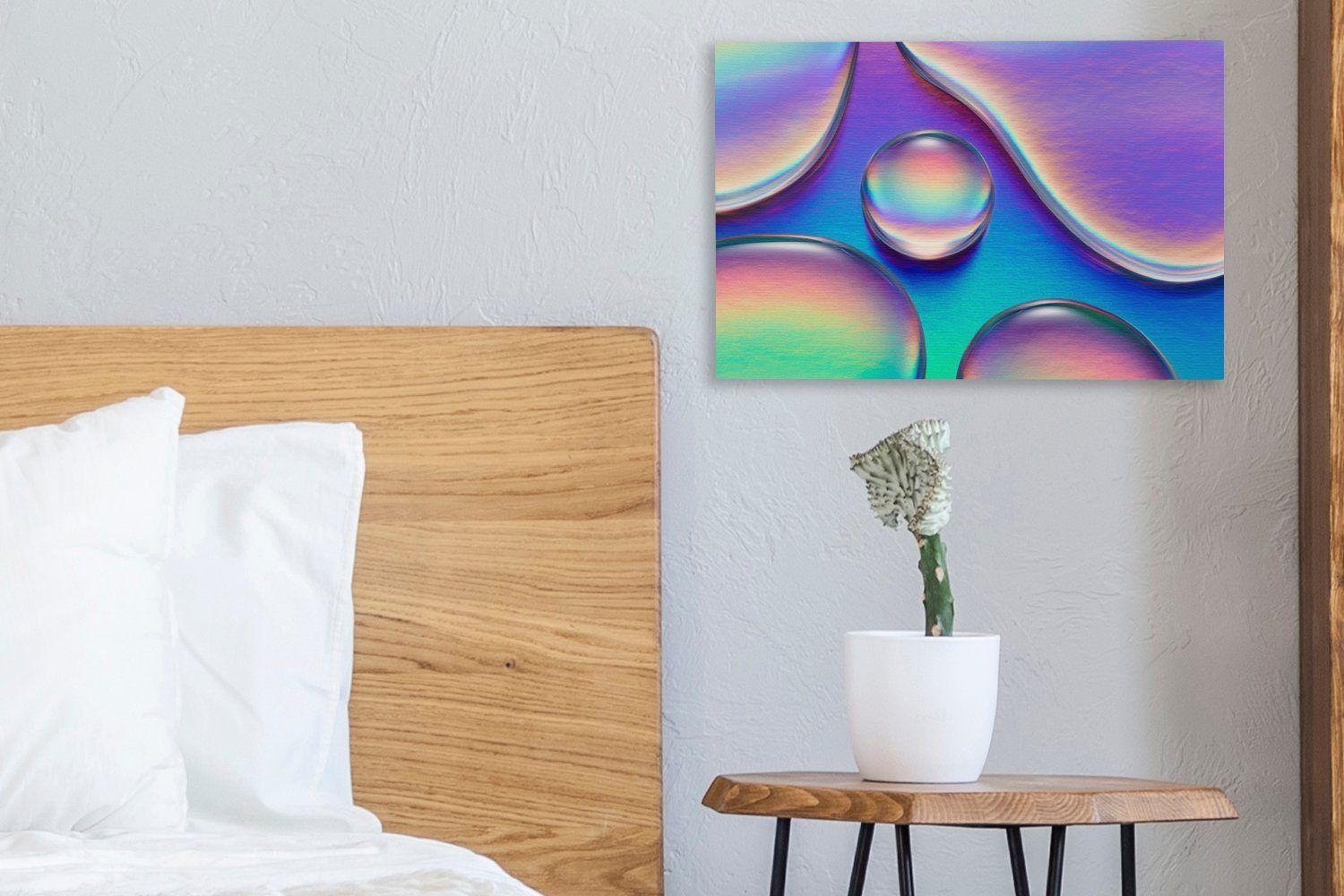 Leinwandbild cm - Wandbild Abstrakt, St), OneMillionCanvasses® - Aufhängefertig, (1 Wasser Wanddeko, 30x20 Leinwandbilder, Regenbogen