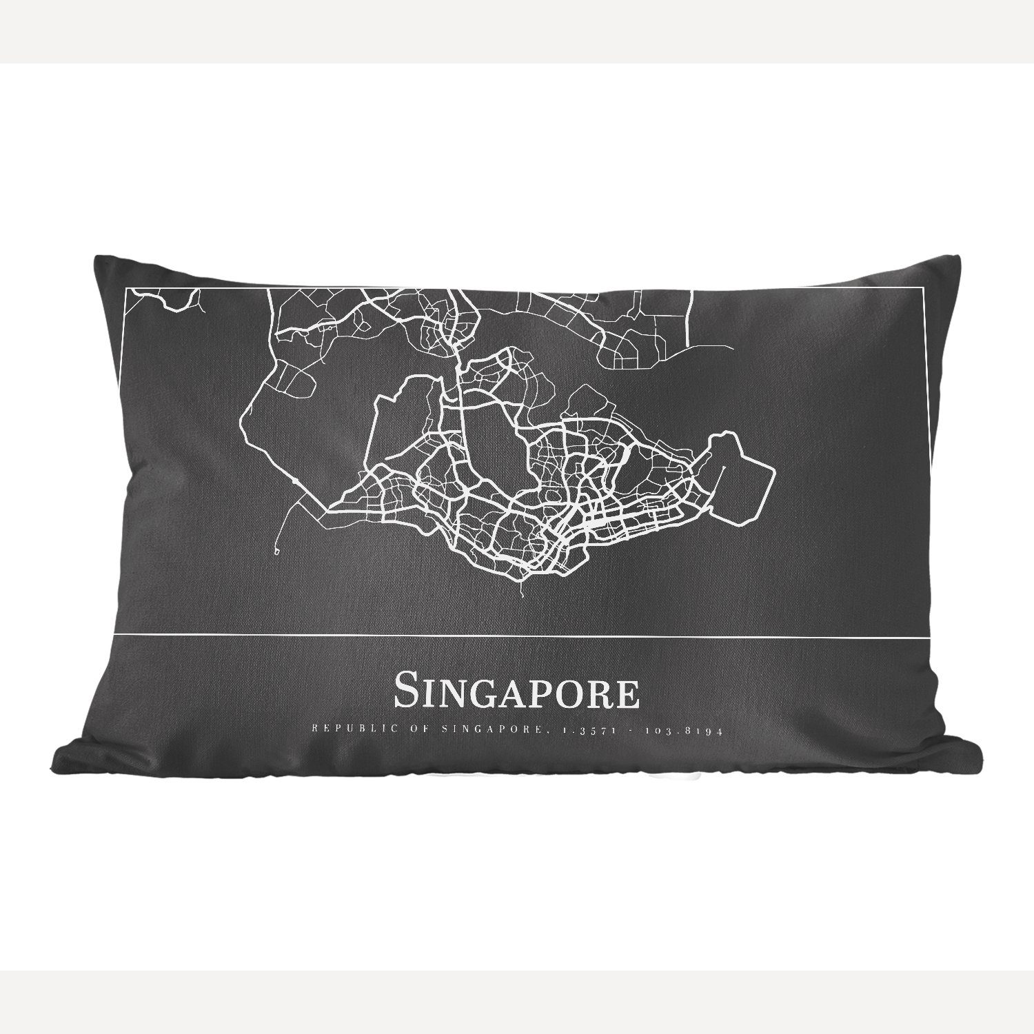 MuchoWow Dekokissen Singapur - Karte - Stadtplan, Wohzimmer Dekoration, Zierkissen, Dekokissen mit Füllung, Schlafzimmer