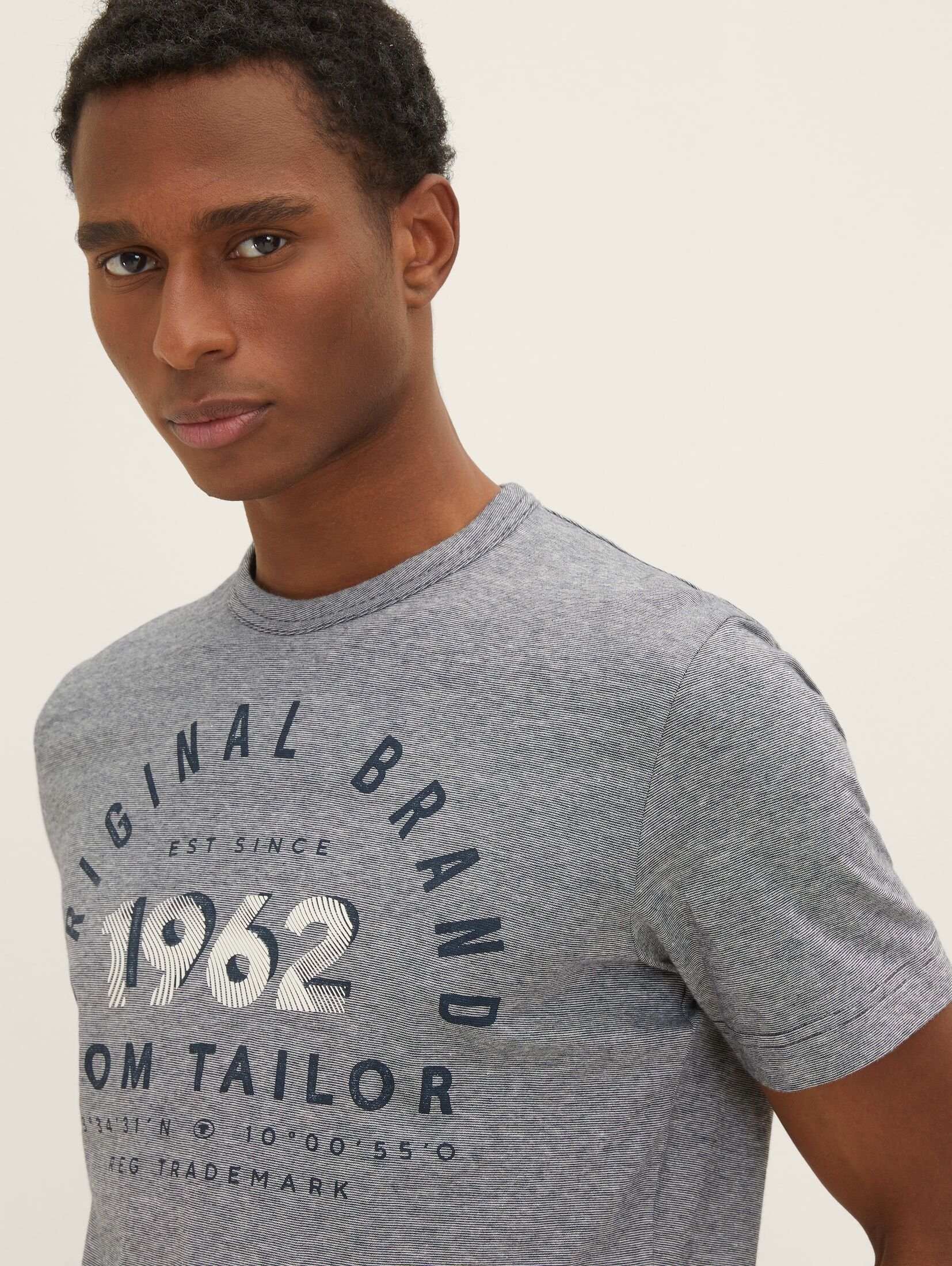 TOM TAILOR T-Shirt T-Shirt navy stripe offwhite thin Print mit