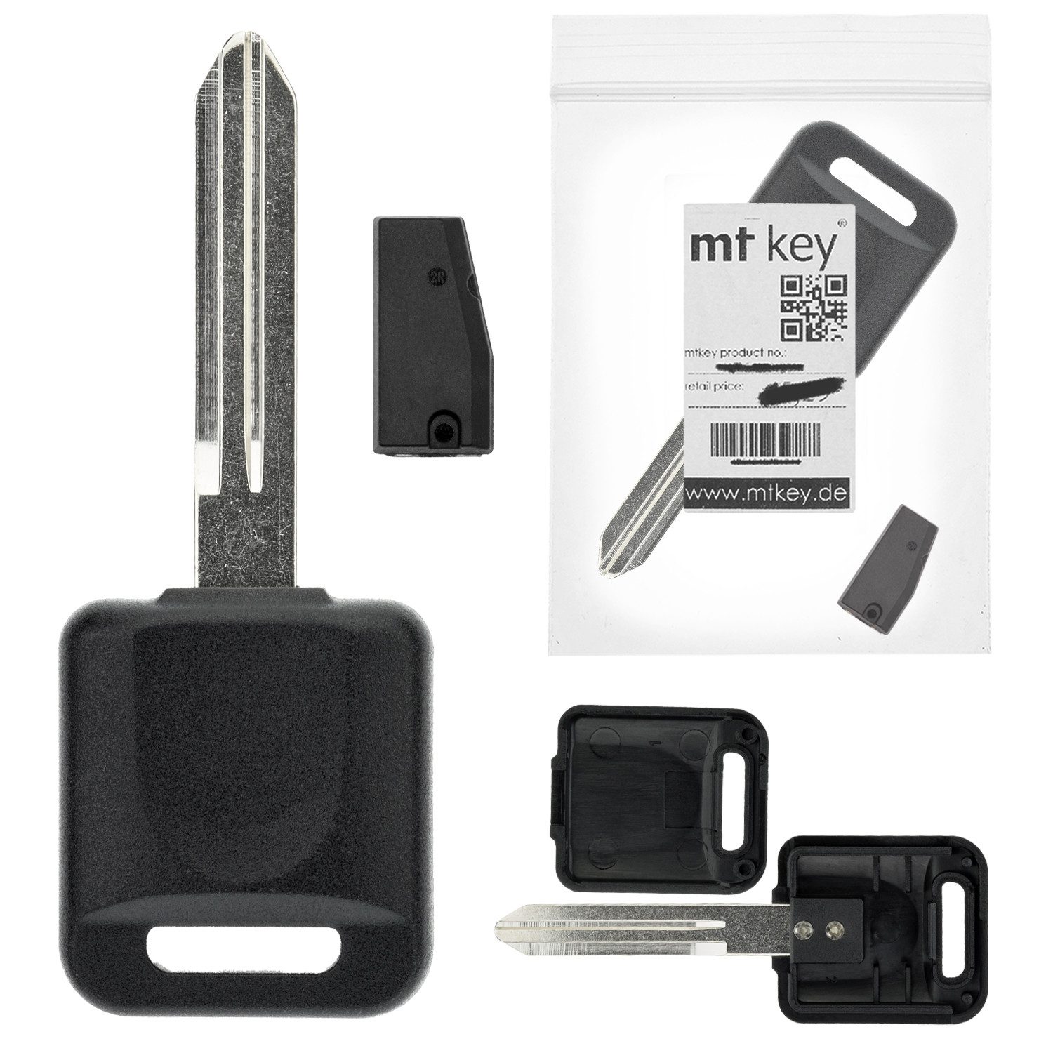 mt-key Schlüsseltasche LKW Zünd Schlüssel Rohling NSN19 + ID46 Transponder (Set), für Nissan Cab Star F24 (07-13)