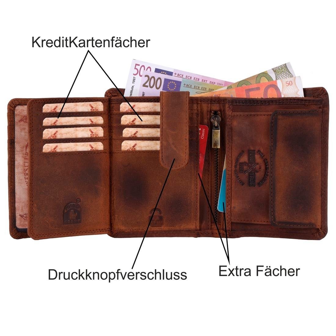 grau Geldbörse SHG RFID Börse Schutz Portemonnaie, Brieftasche und Leder Münzfach Herren mit