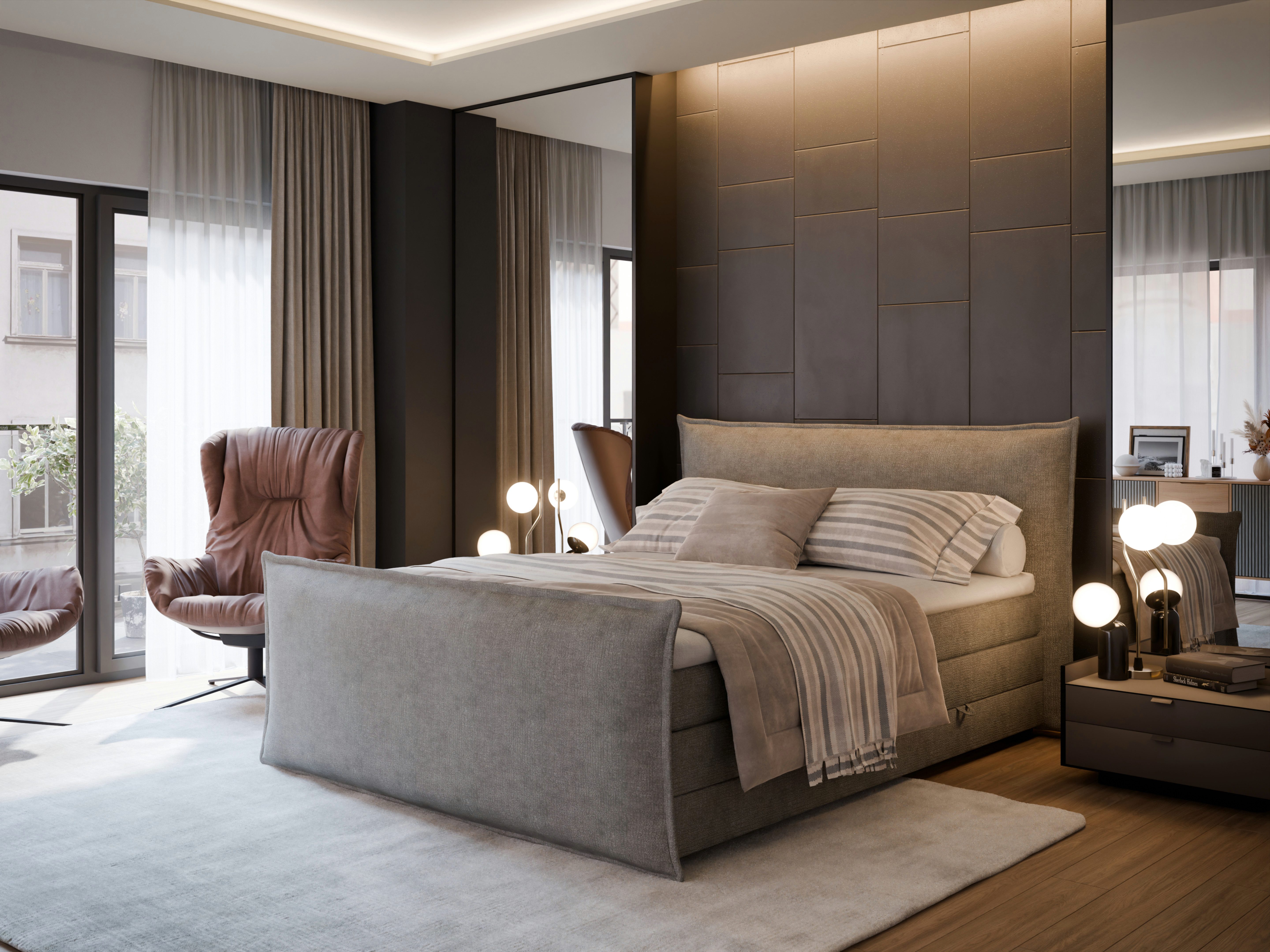 FORTE Boxspringbett Harmonie inkl. Bettkasten und Topper, Kopf- und Fußteil in Kissenoptik, in den Breiten 140cm, 160cm und 180cm erhältlich