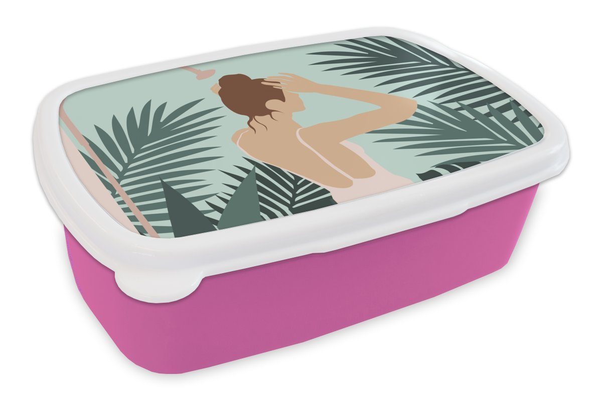 MuchoWow Lunchbox Sommer - Frau - Dusche, Kunststoff, (2-tlg), Brotbox für Erwachsene, Brotdose Kinder, Snackbox, Mädchen, Kunststoff rosa