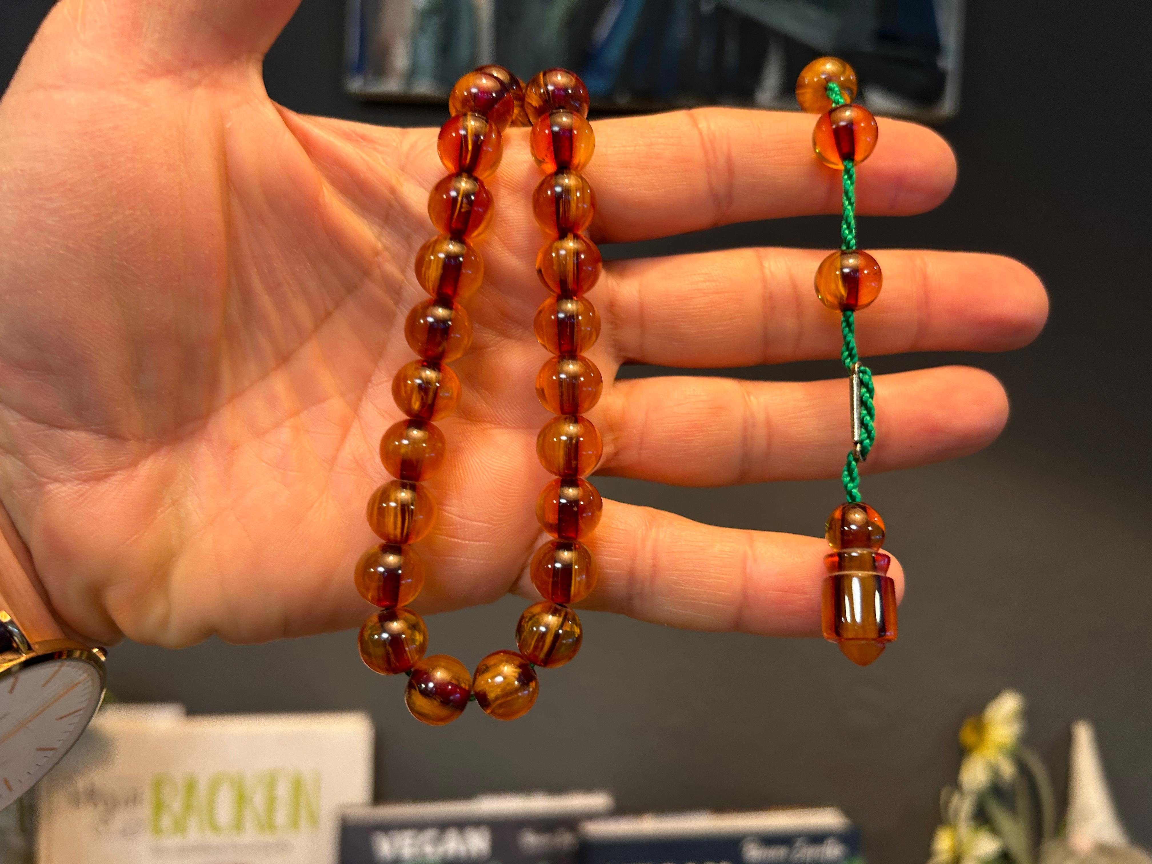 TesbihBid Kettenanhänger Sistemli Tesbih (Gebetskette islamisches Geschenk kuka Tesbih, Misbaha islam, Tasbih Namaz Tasbeeh Amber Sandalous, 33-tlg, Special)
