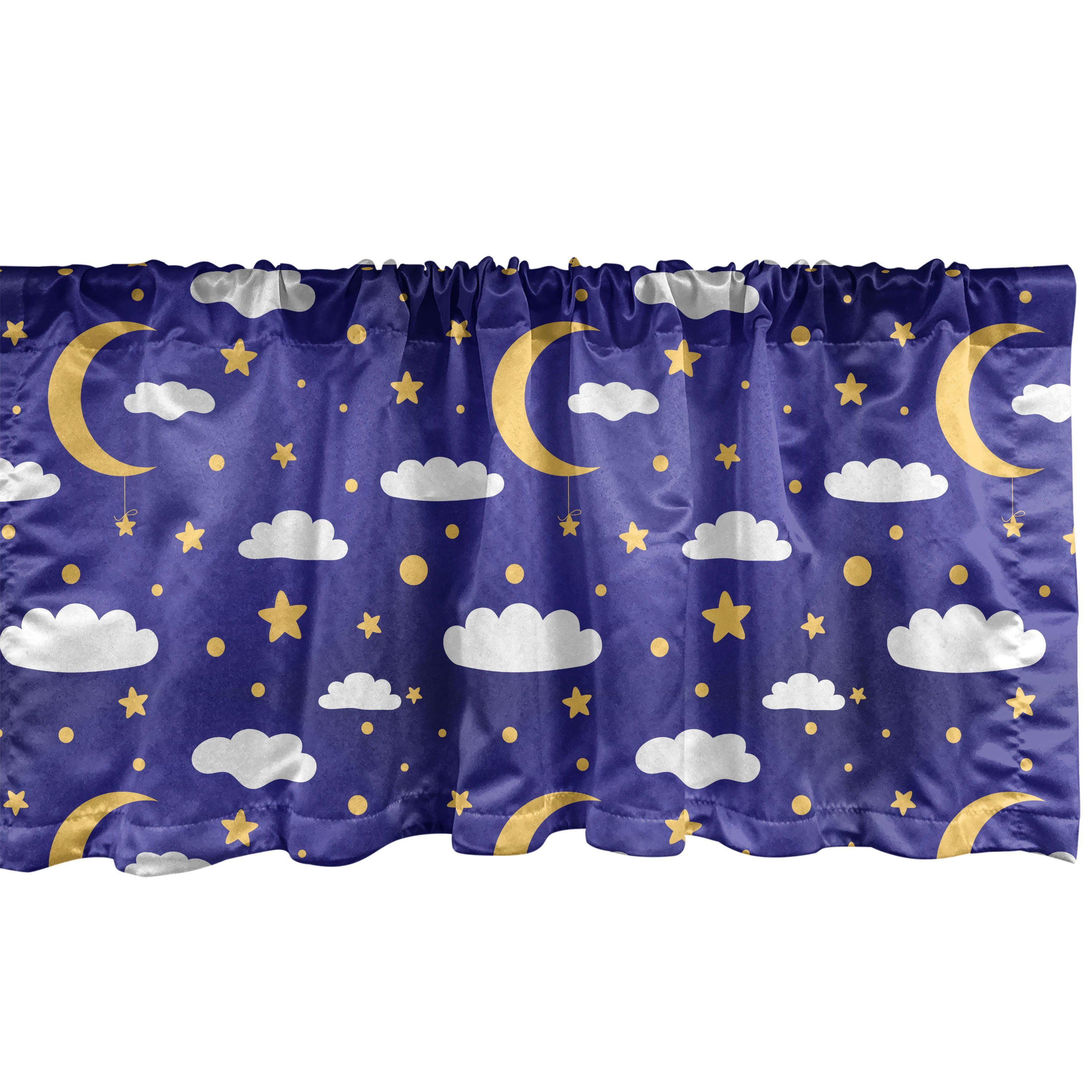 Scheibengardine Vorhang Volant für Küche Schlafzimmer Dekor mit Stangentasche, Abakuhaus, Microfaser, Himmel Mond-Sterne-Punkte und Wolken Art