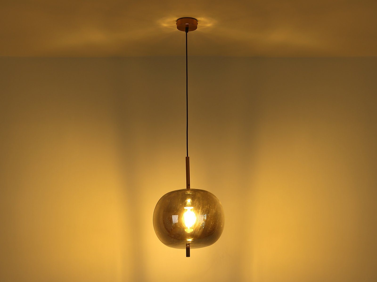 dimmbar, Leuchtmittel gold LED meineWunschleuchte Designer-lampen über LED Pendelleuchte, hängend Wandschalter stufenweise schwarz wechselbar, Esstisch, Glas-kugel warmweiß, Rauchglas Ø30cm über-n